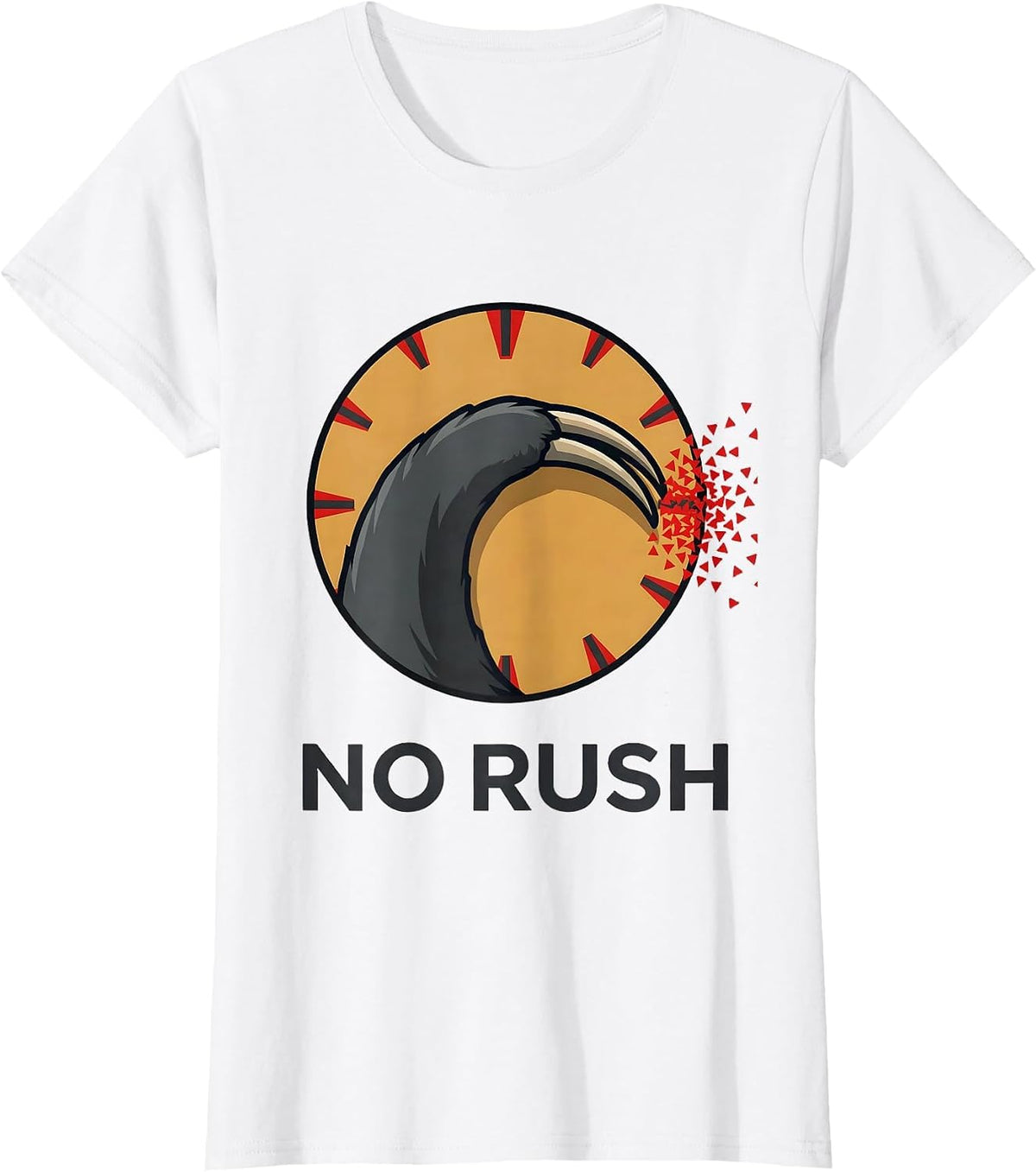 Women's No Rush Funny Sloth Lover Lazy Life Deadpan Humor T-Shirt - White