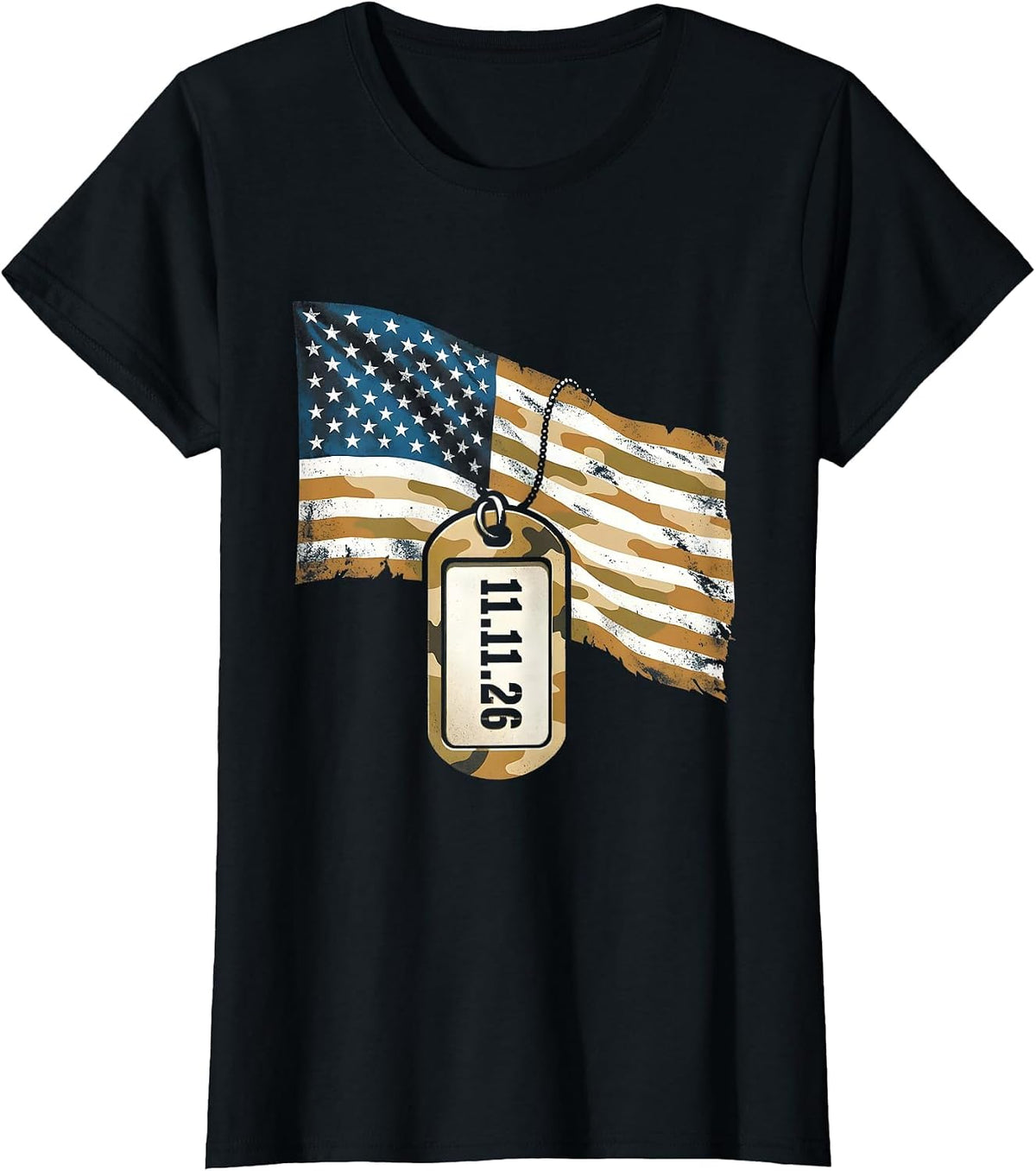 11.11.26 Distressed Patriotic Veteran Service Dog Tag T-Shirt - Black