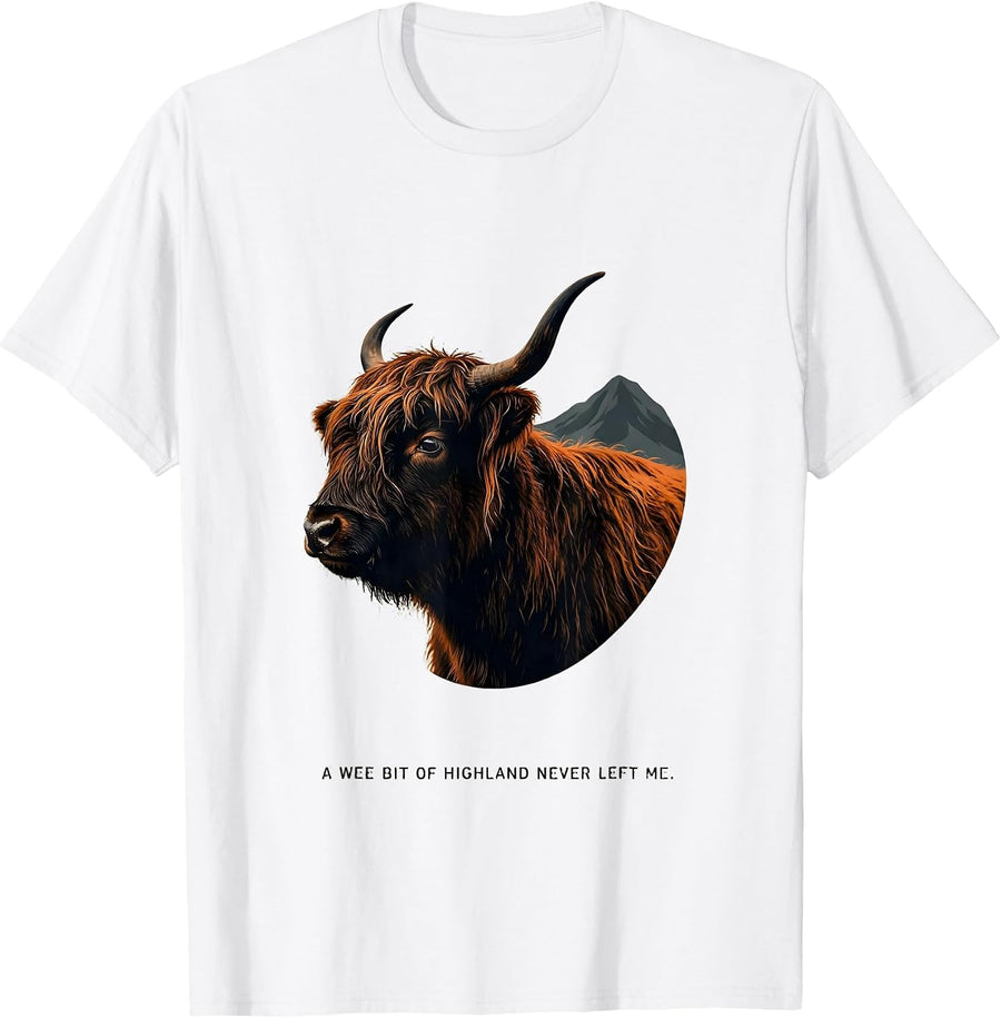 Men's A Wee Bit Of Highland Never Left Me Cute Highland Cow T-Shirt - White