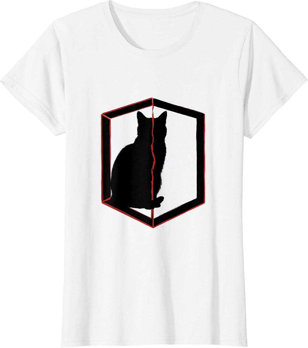 Women's Seated Cat Quantum Physics Humor Minimalist T-Shirt - White