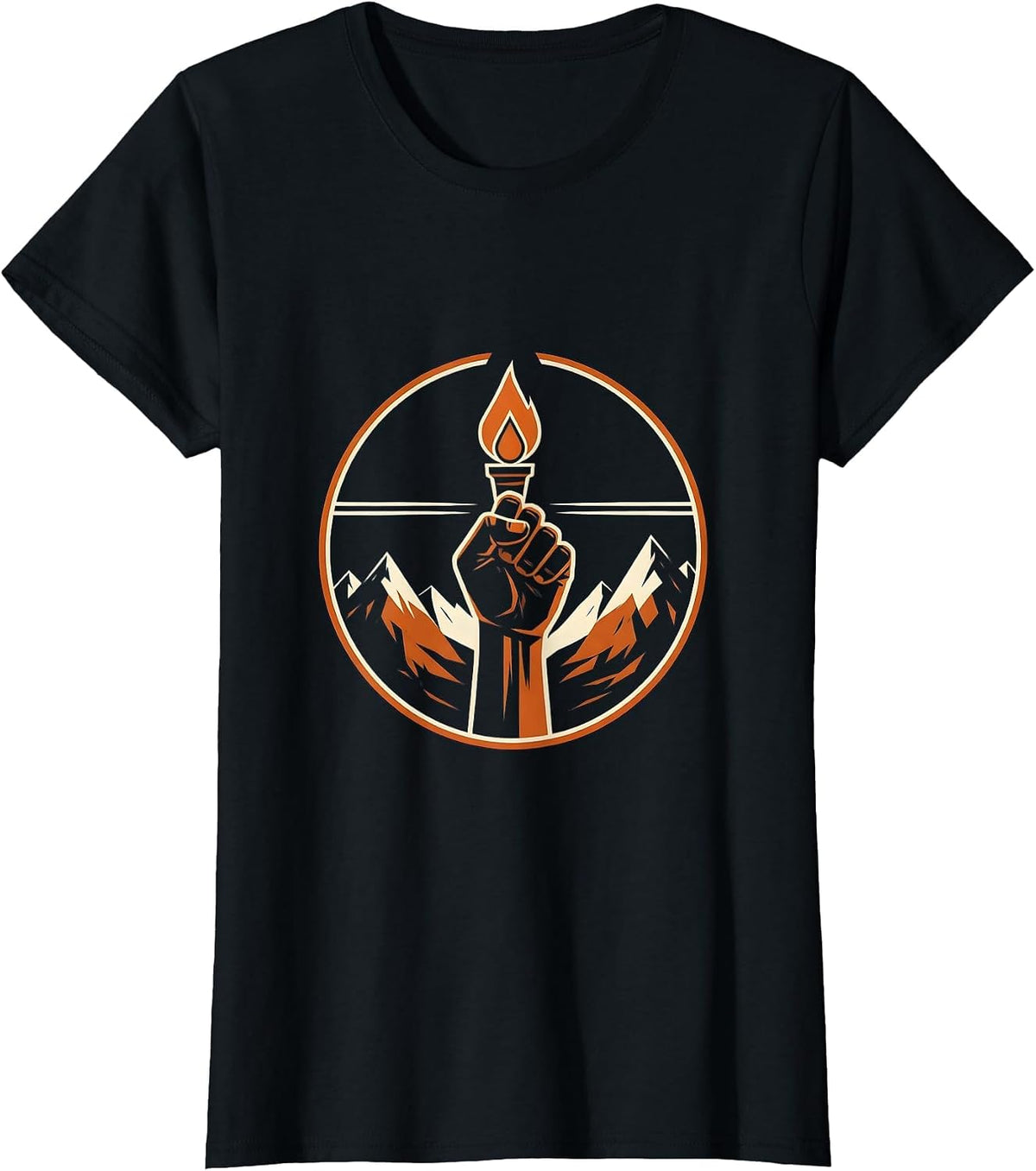 Women's Faith Over Fear Raised Fist Torch Graphic T-Shirt - Black