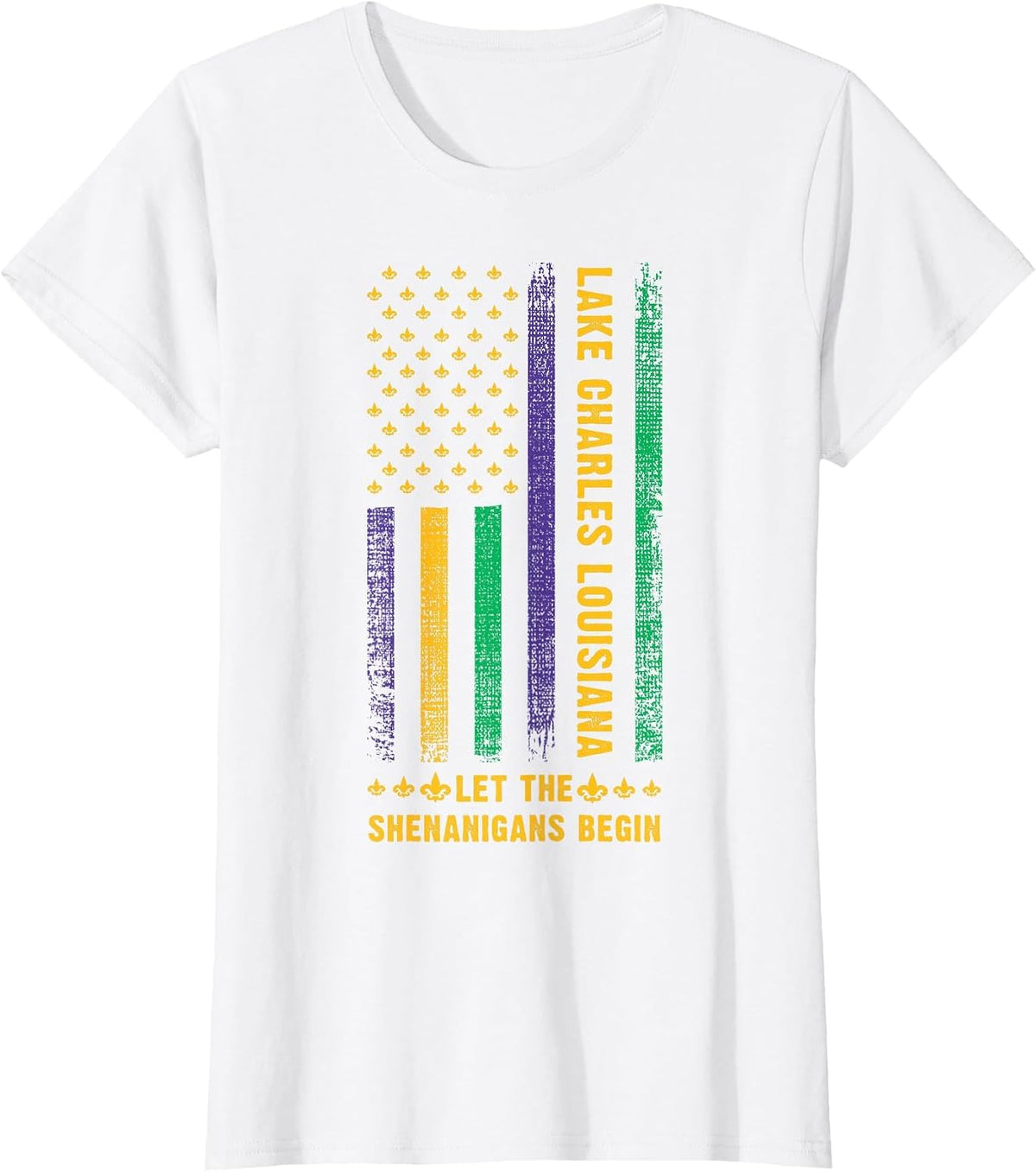 Mardi Gras Lake Charles Louisiana Fleur-De-Lis American Flag T-Shirt - White