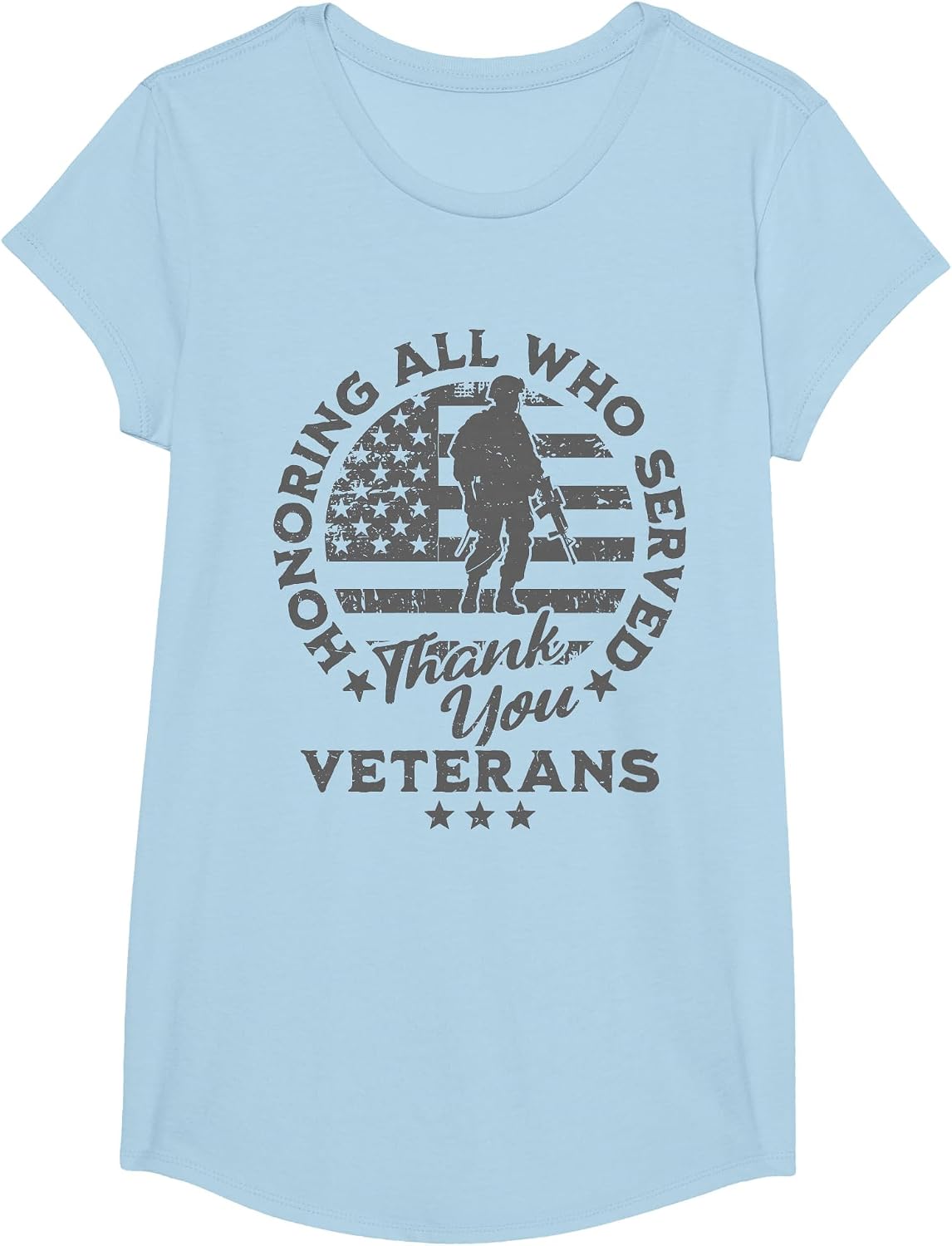 Honoring All Who Served Thank You Veterans Day American Flag T-Shirt - Girls Baby Blue