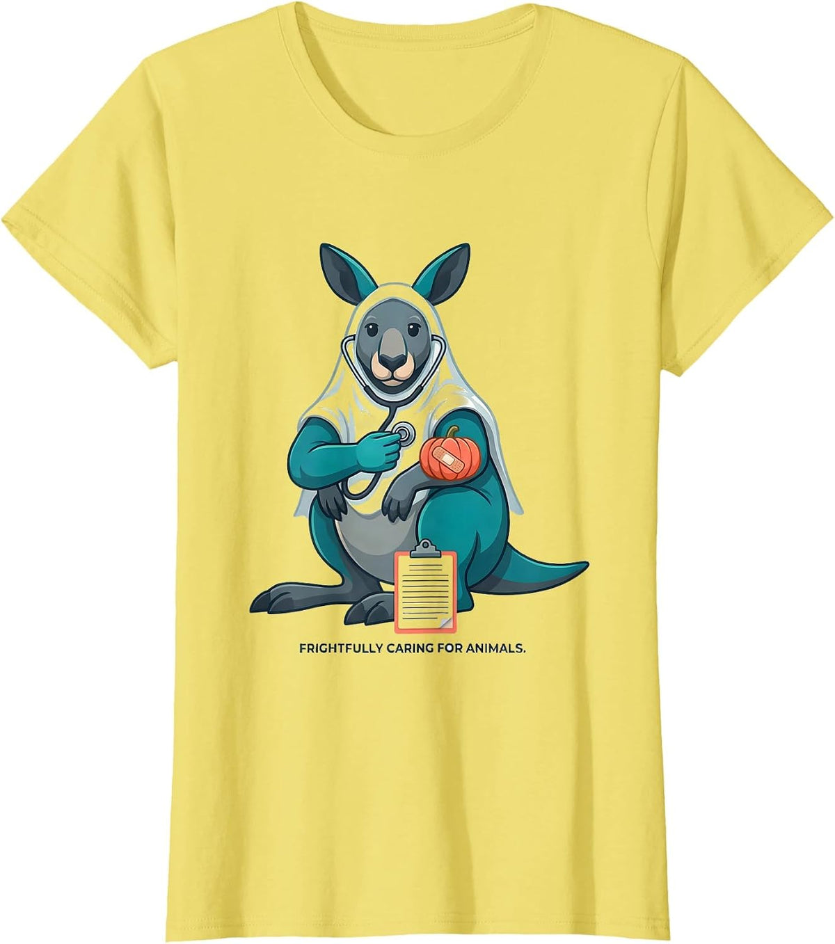 Frightfully Caring For Animals Funny Vet Tech Halloween T-Shirt - Lemon Yellow