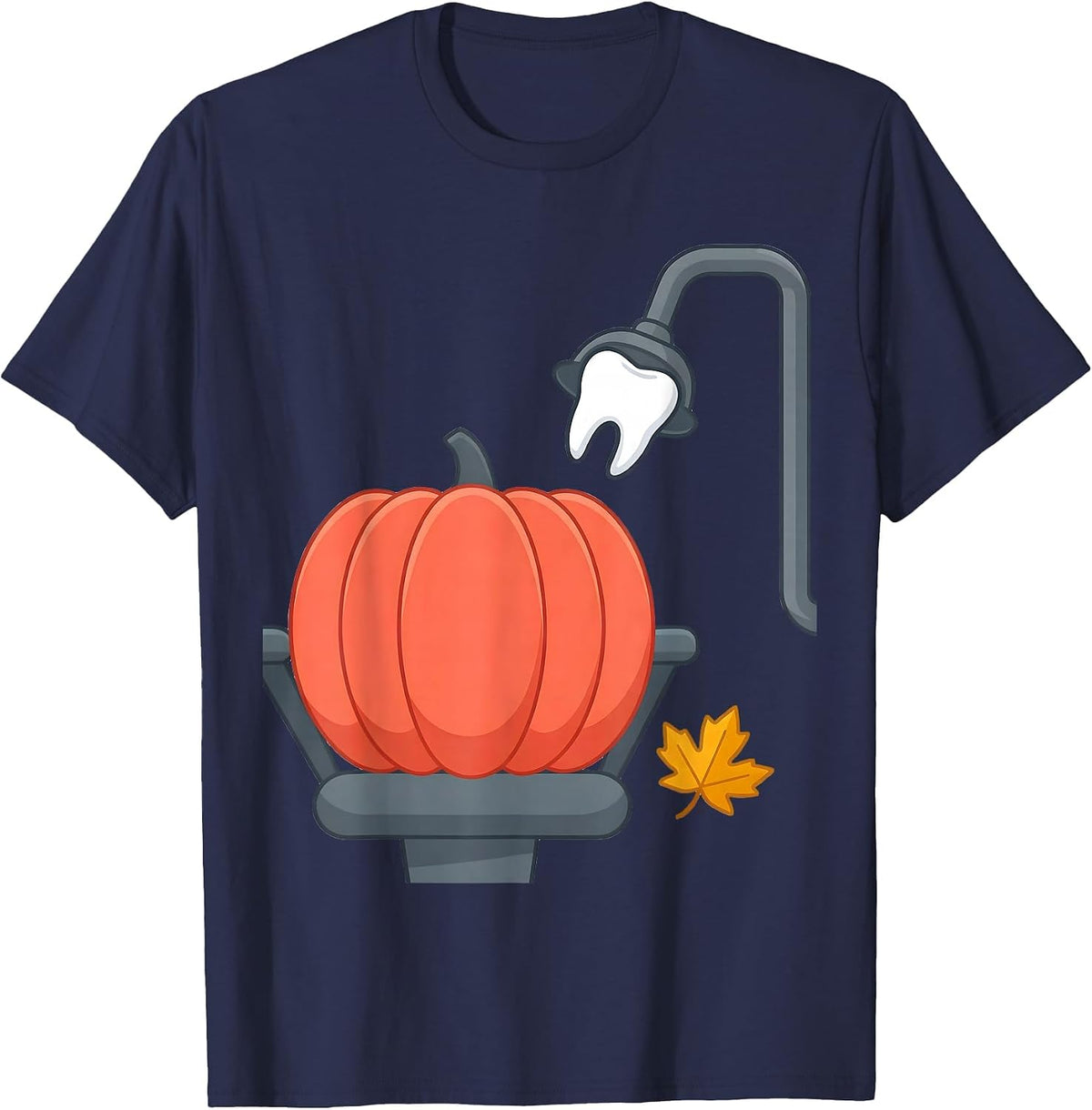 Men's Dental Chair Halloween Dental Hygienist Flat Vector T-Shirt - Navy Blue