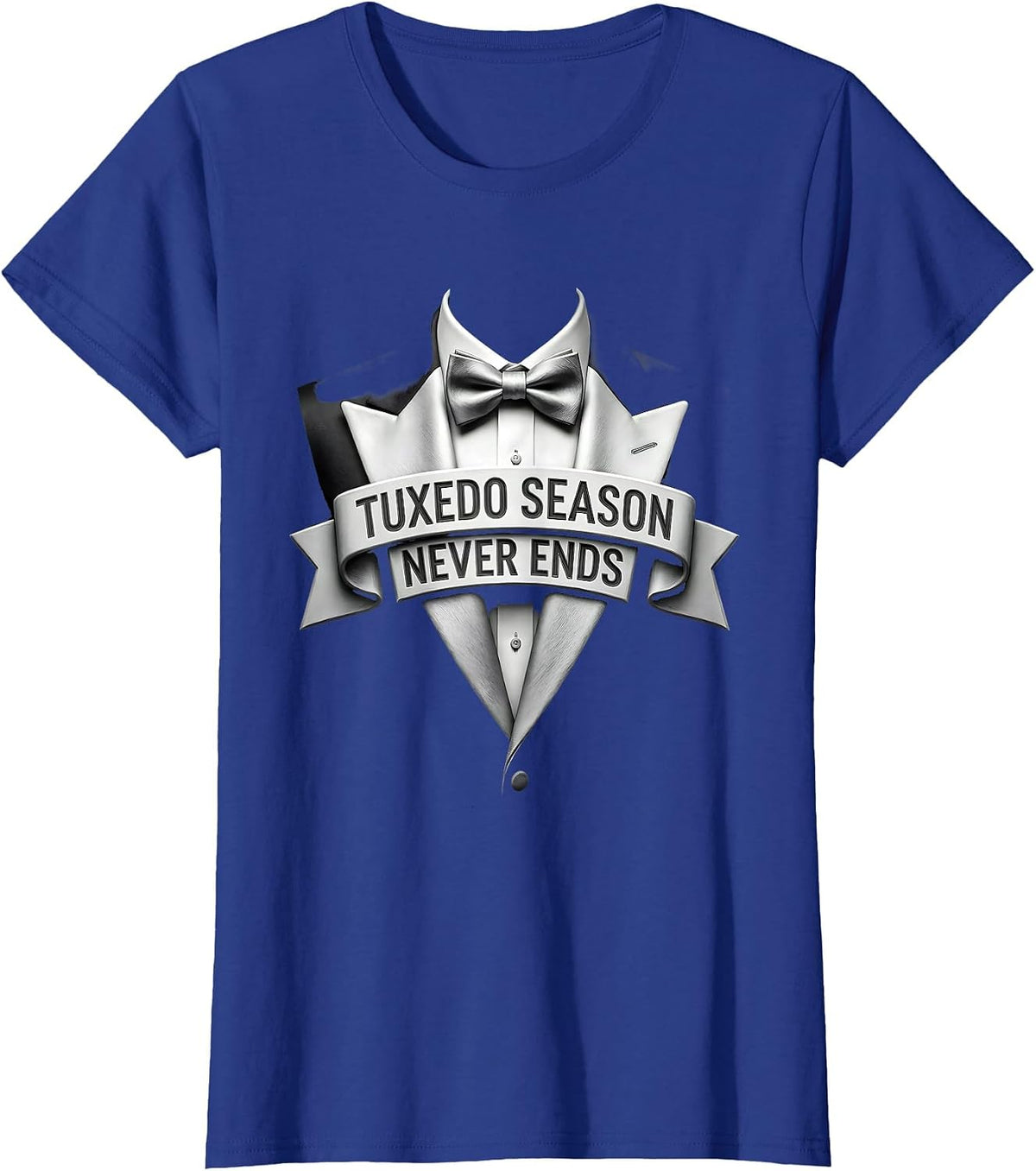 Women's Tuxedo Season Never Ends Formal Style Design T-Shirt - Royal Blue