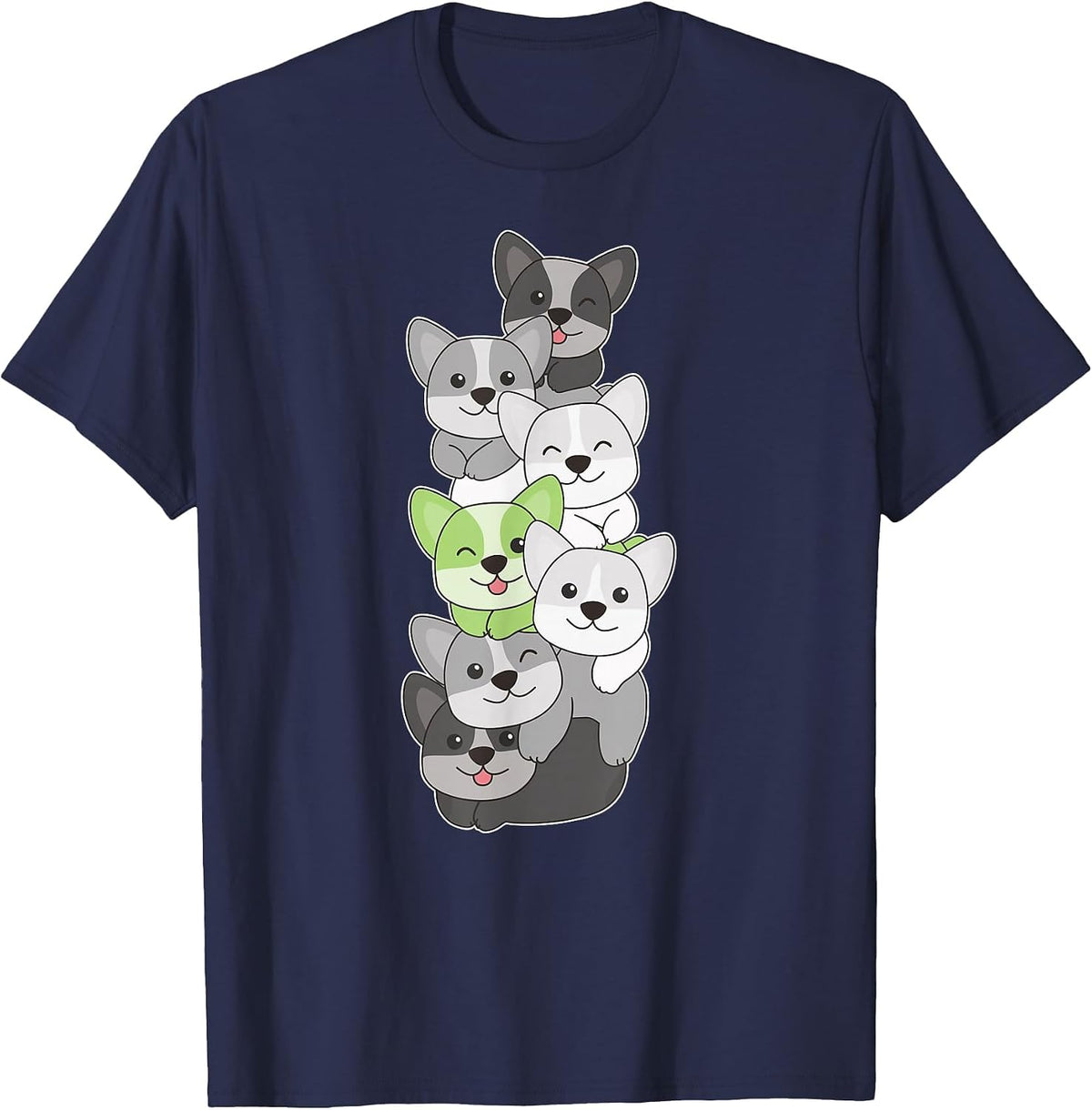 Agender Pride Month LGBTQ Agender Corgi Flag T-Shirt - Navy Blue
