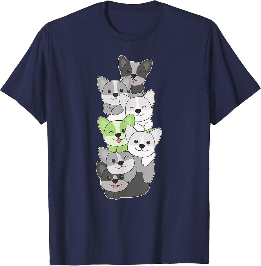 Agender Pride Month LGBTQ Agender Corgi Flag T-Shirt - Navy Blue