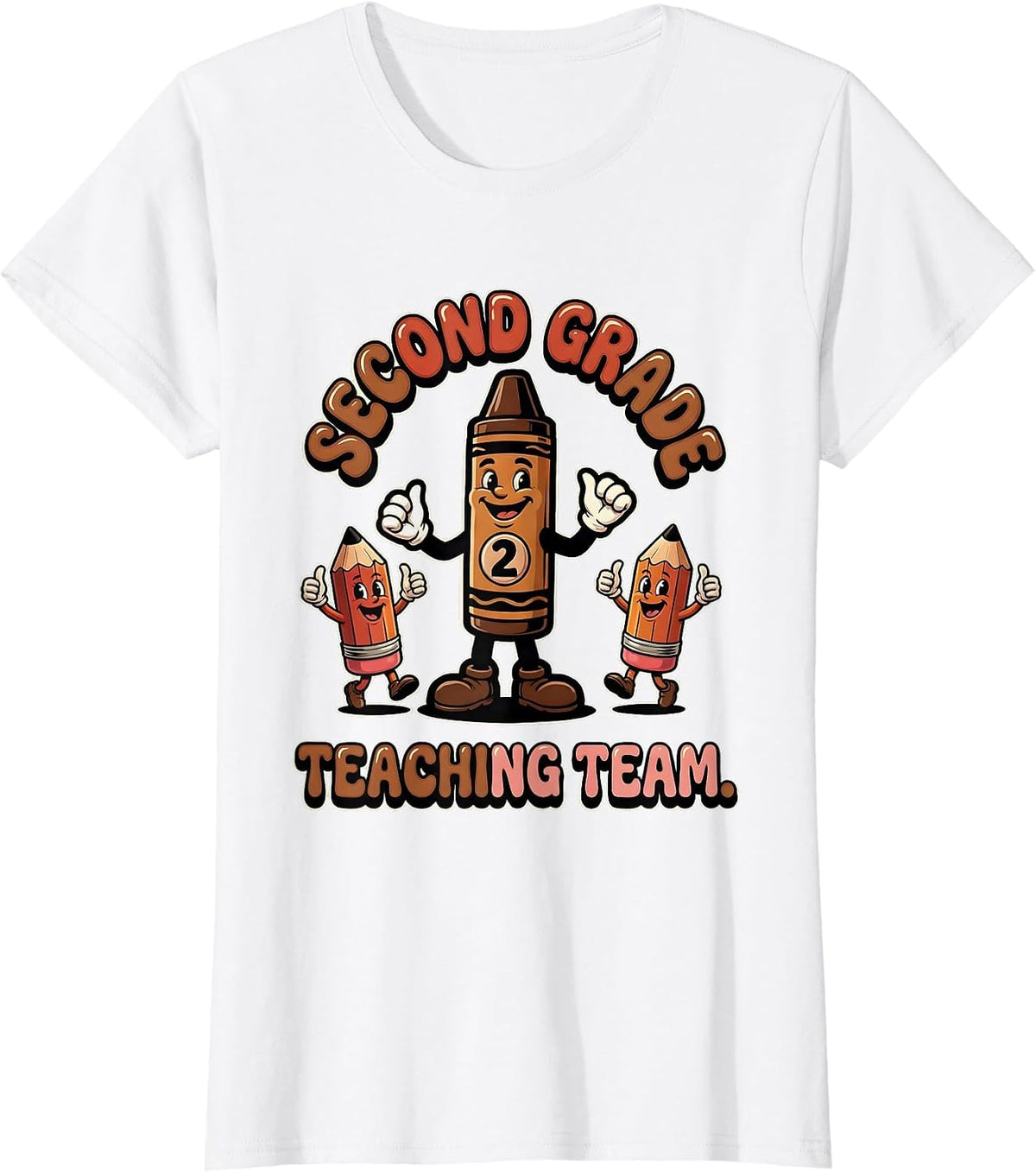 Women's Second Grade Teaching Team Retro Teacher Appreciation Humor T-Shirt - White