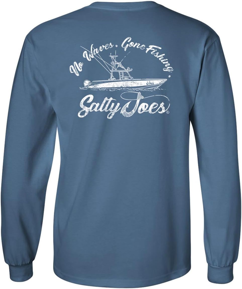 SALTY JOES Men's Fishing Boat Logo Heavy Long Sleeve Tees - Indigo \/ White Fishing Boat Logo