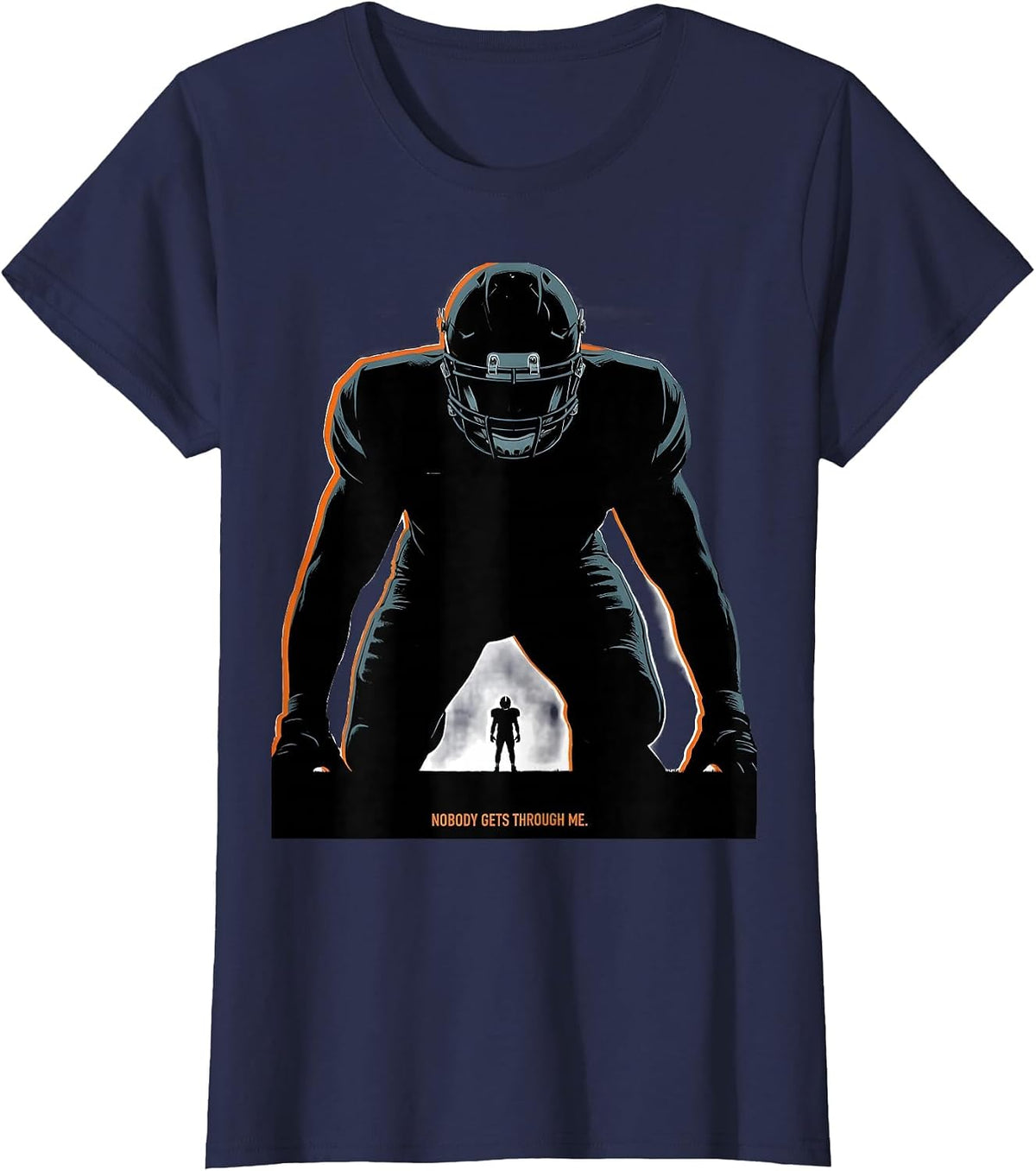Women's Nobody Gets Through Me Funny Football Lineman Offensive T-Shirt - Navy Blue