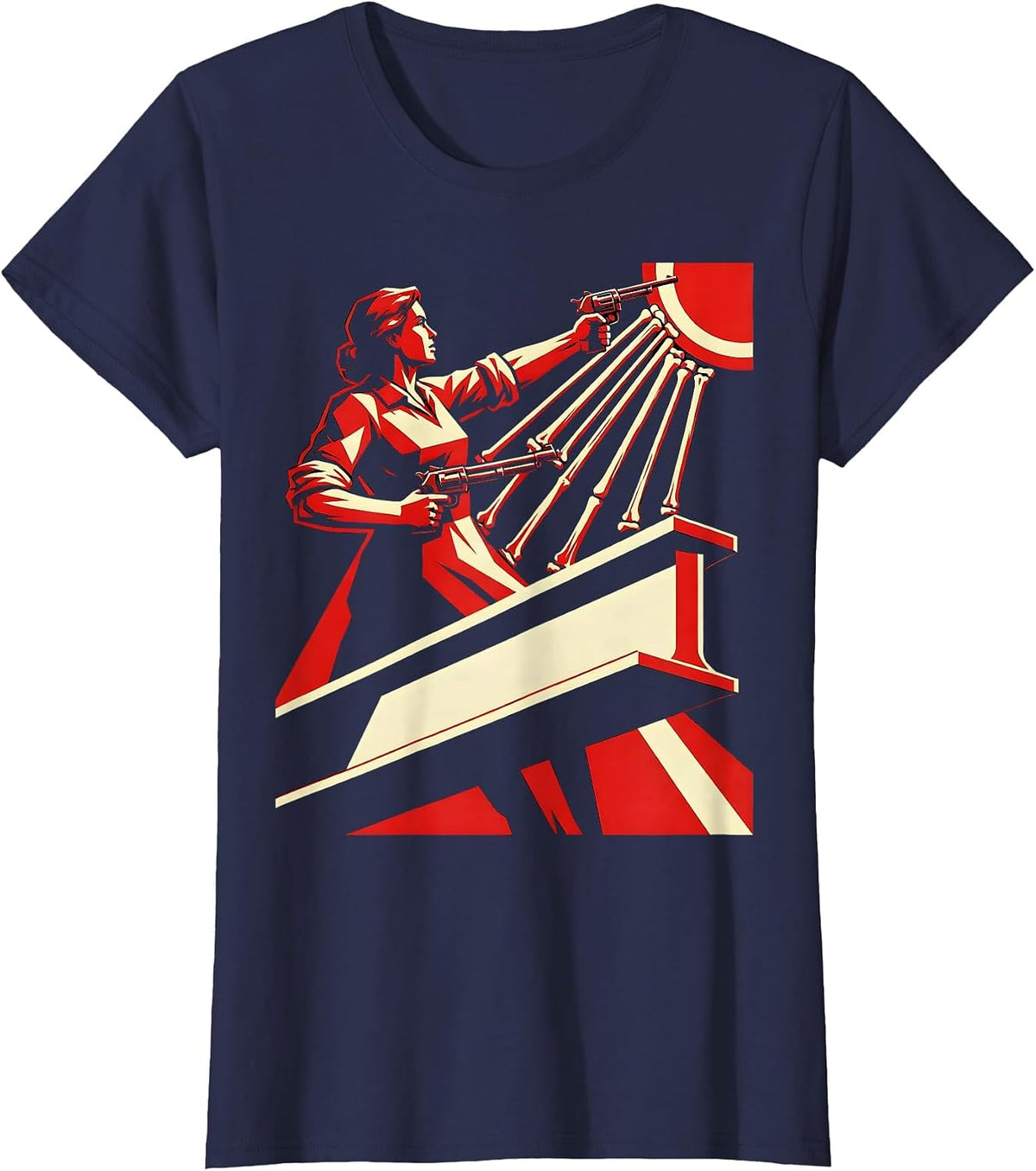 Women's Rosie the Riveter Skyscraper Steel Worker T-Shirt - Navy Blue