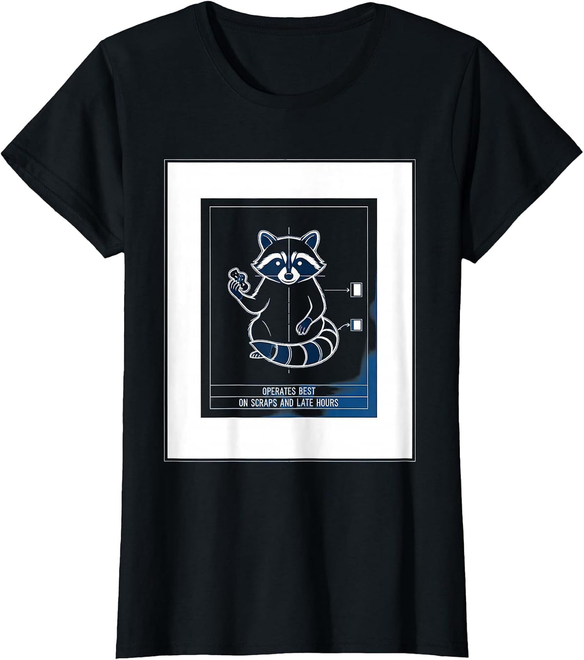 Women's Operates Best On Scraps And Late Hours Funny Raccoon Trash T-Shirt - Black