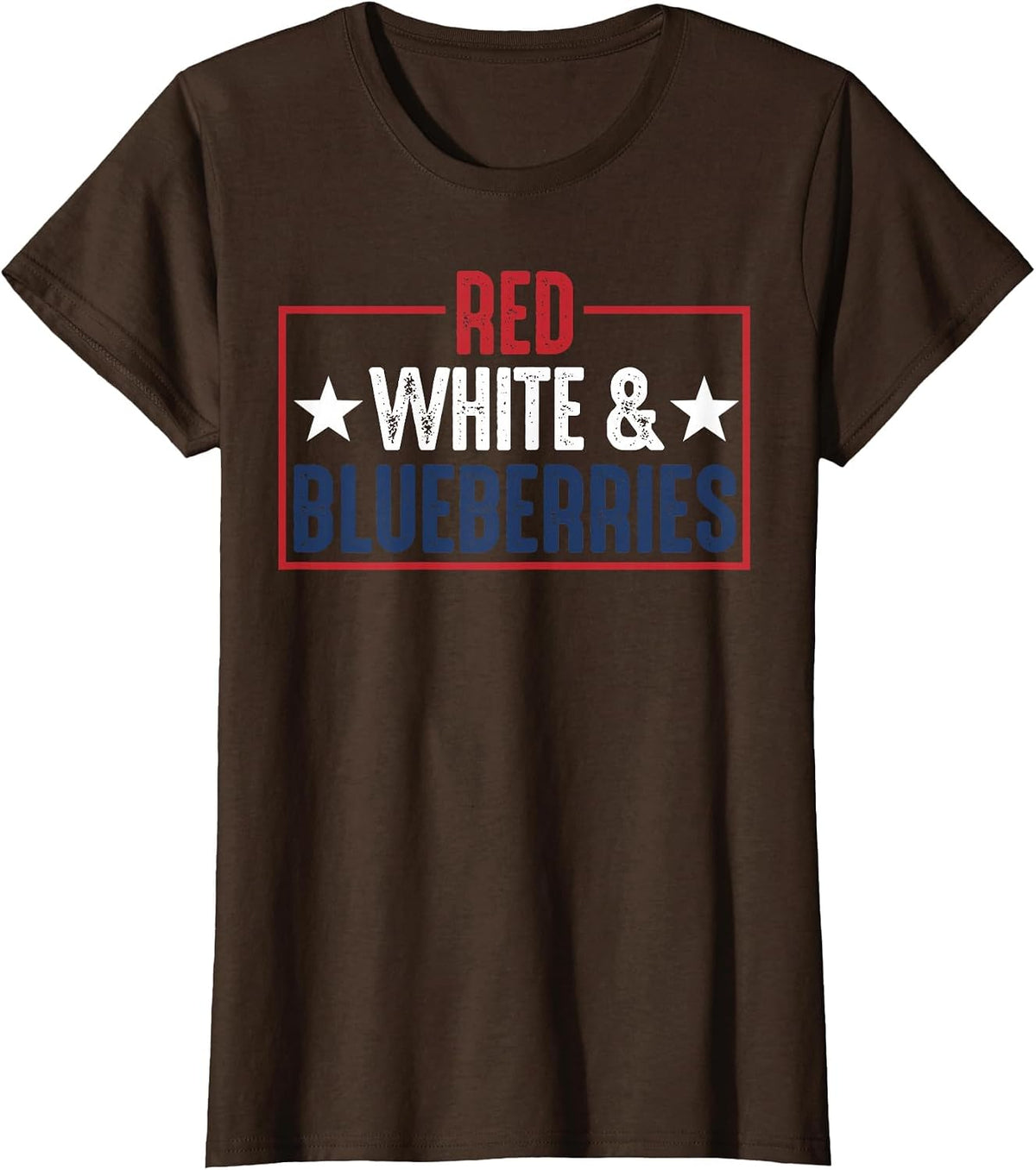 Vintage Red, White and Blueberries Graphic T-Shirt - Brown