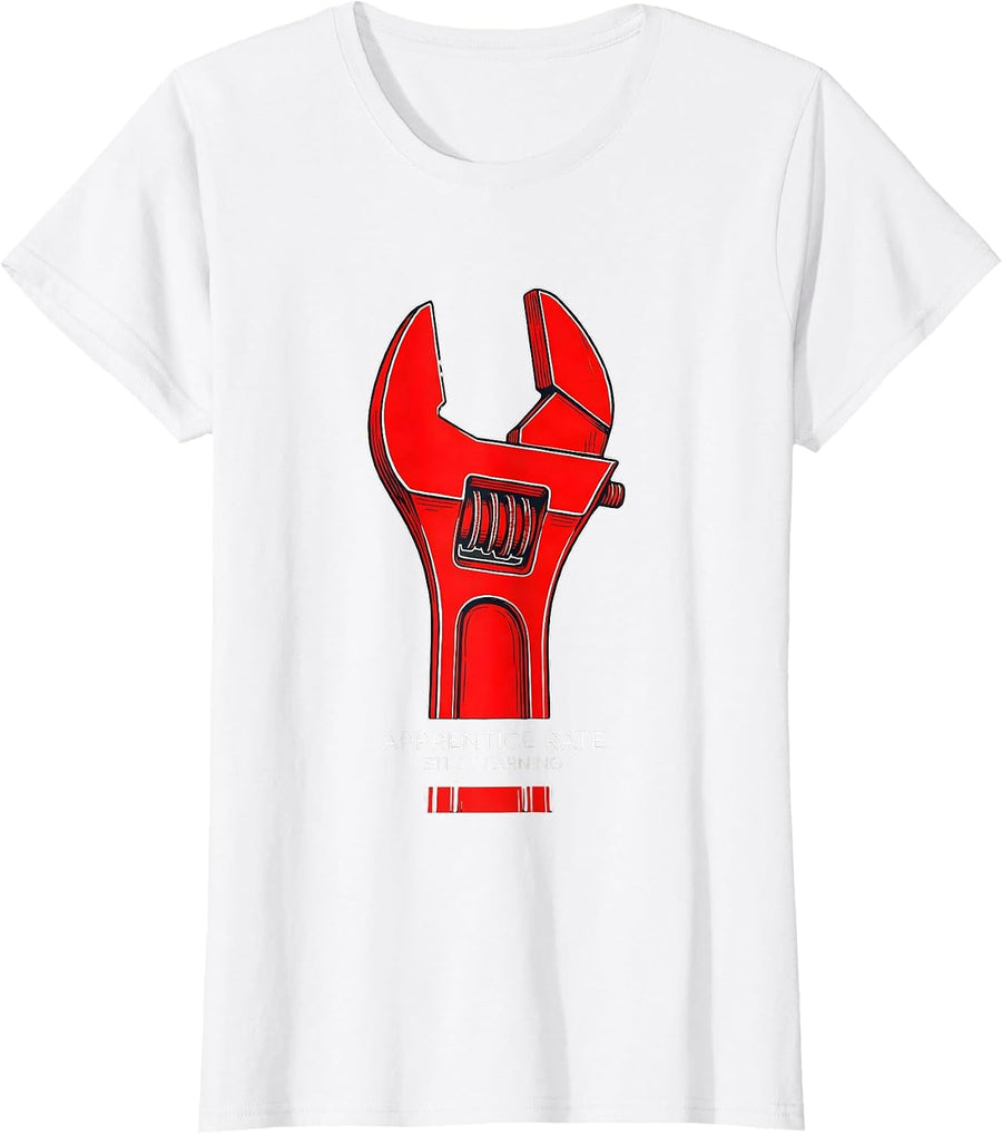 Women's Apprentice Rate: Still Learning Funny Plumber Hourly Rate T-Shirt - White