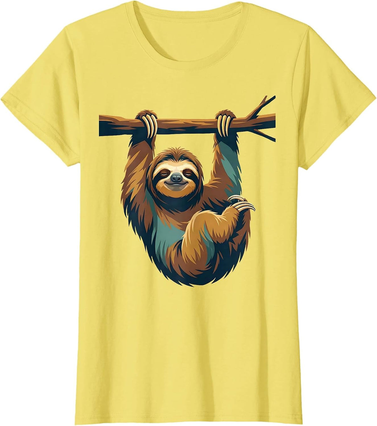 Women's Exhausted Sloth Hanging From a Branch T-Shirt - Lemon Yellow