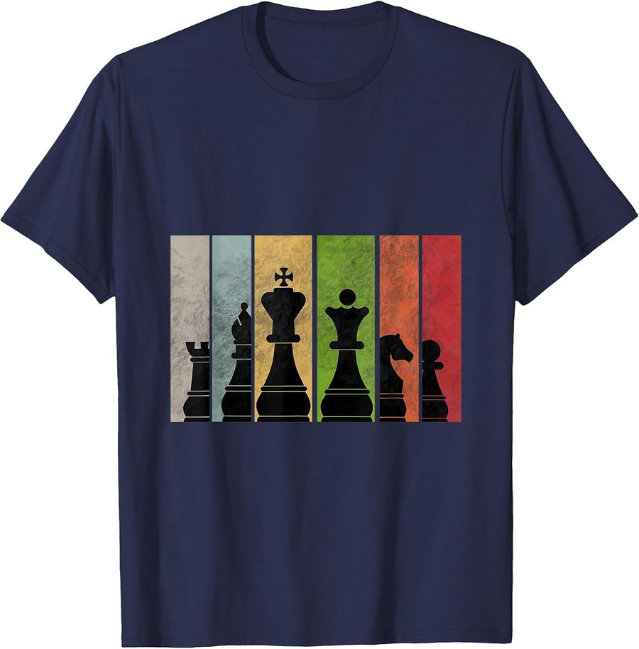 Retro Checkmate Chess T-Shirt - Navy Blue