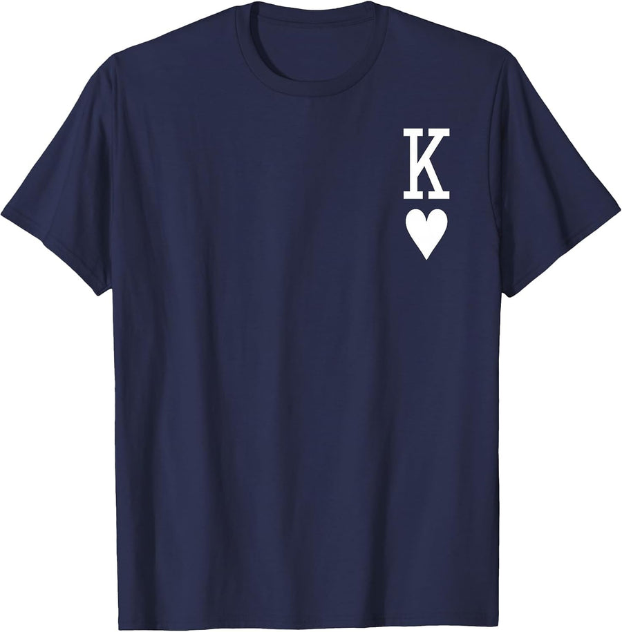 King of Hearts Queen of Hearts Couples Matching Men's Letter K T-Shirt - Navy Blue
