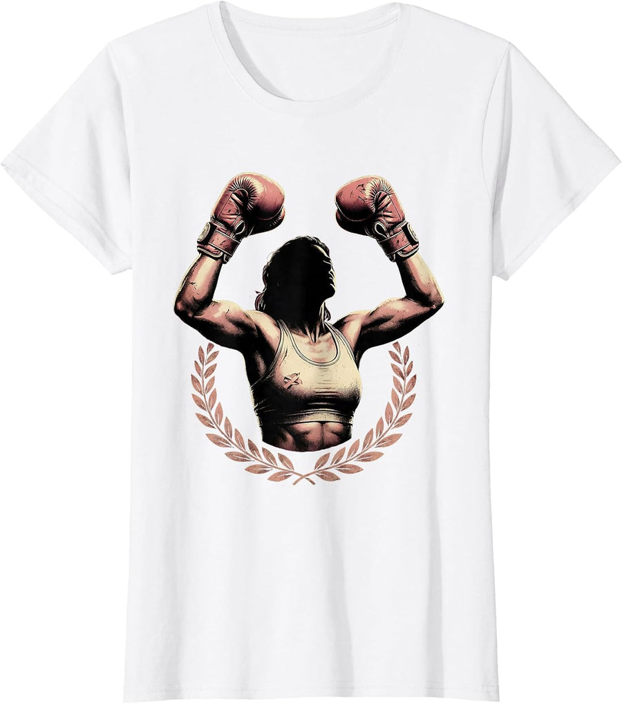 Women's Pink Out Breast Cancer Warrior Boxing Gloves T-Shirt - White
