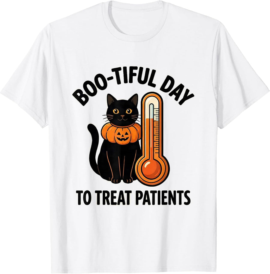 Men's Boo-tiful Day To Treat Patients Funny Vet Tech Halloween T-Shirt - White