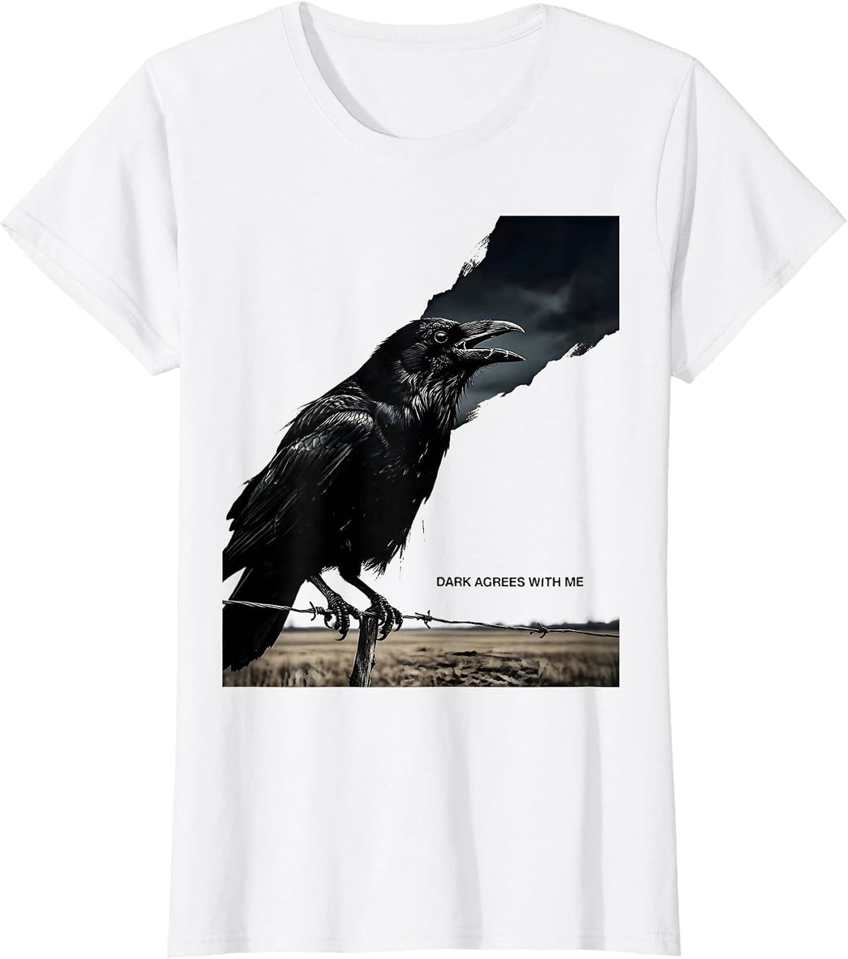 Women's Dark Agrees With Me Funny Crow Pun Bird Lover Gothic Humor T-Shirt - White