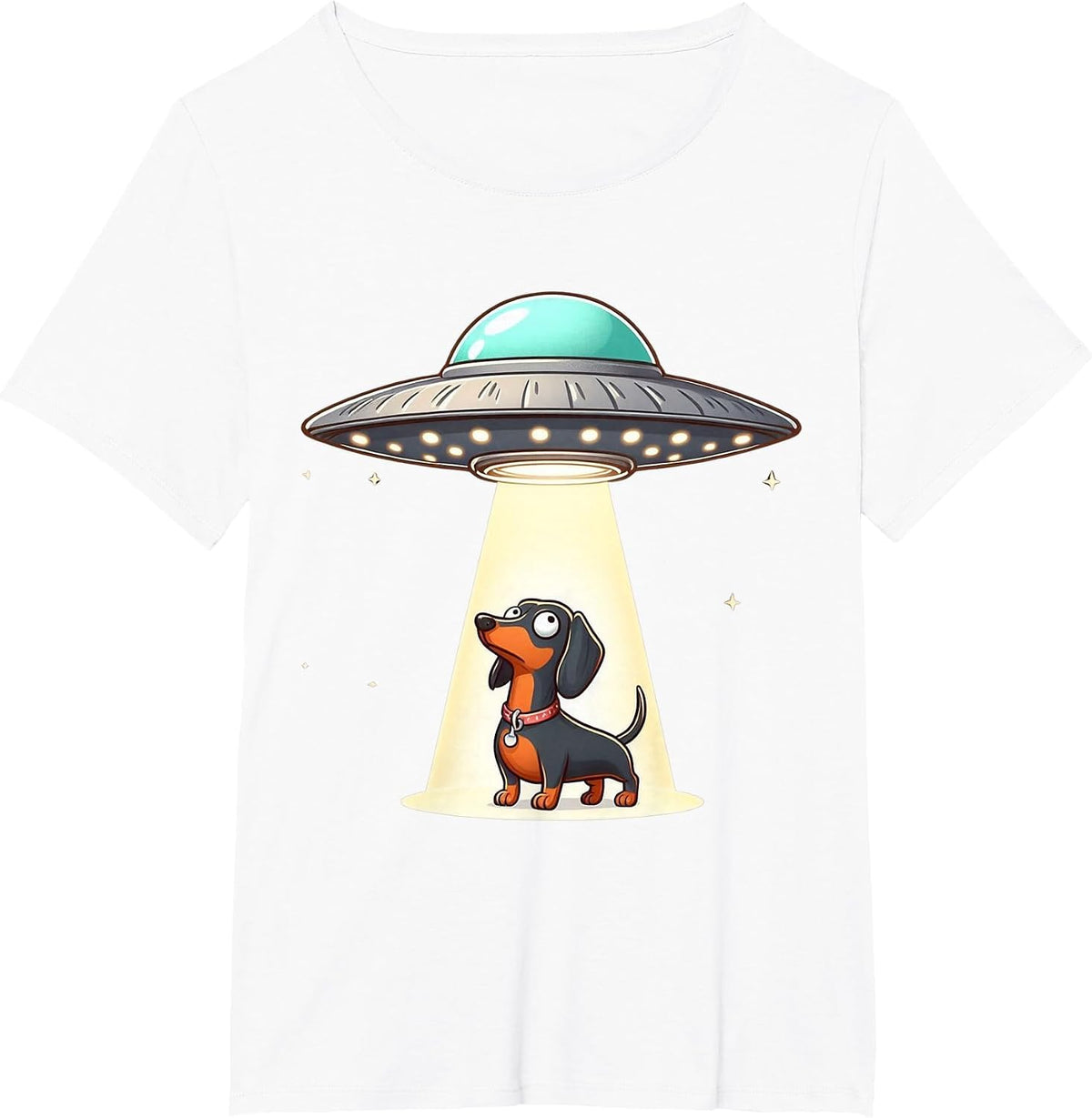 Dachshund Alien UFO Men Women Kids Boys Girls Teens T-Shirt - White