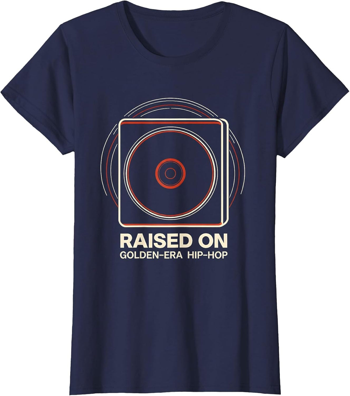 Women's Raised On Golden-Era Hip-Hop Vintage 90s Rap Lyric Nostalgia T-Shirt - Navy Blue