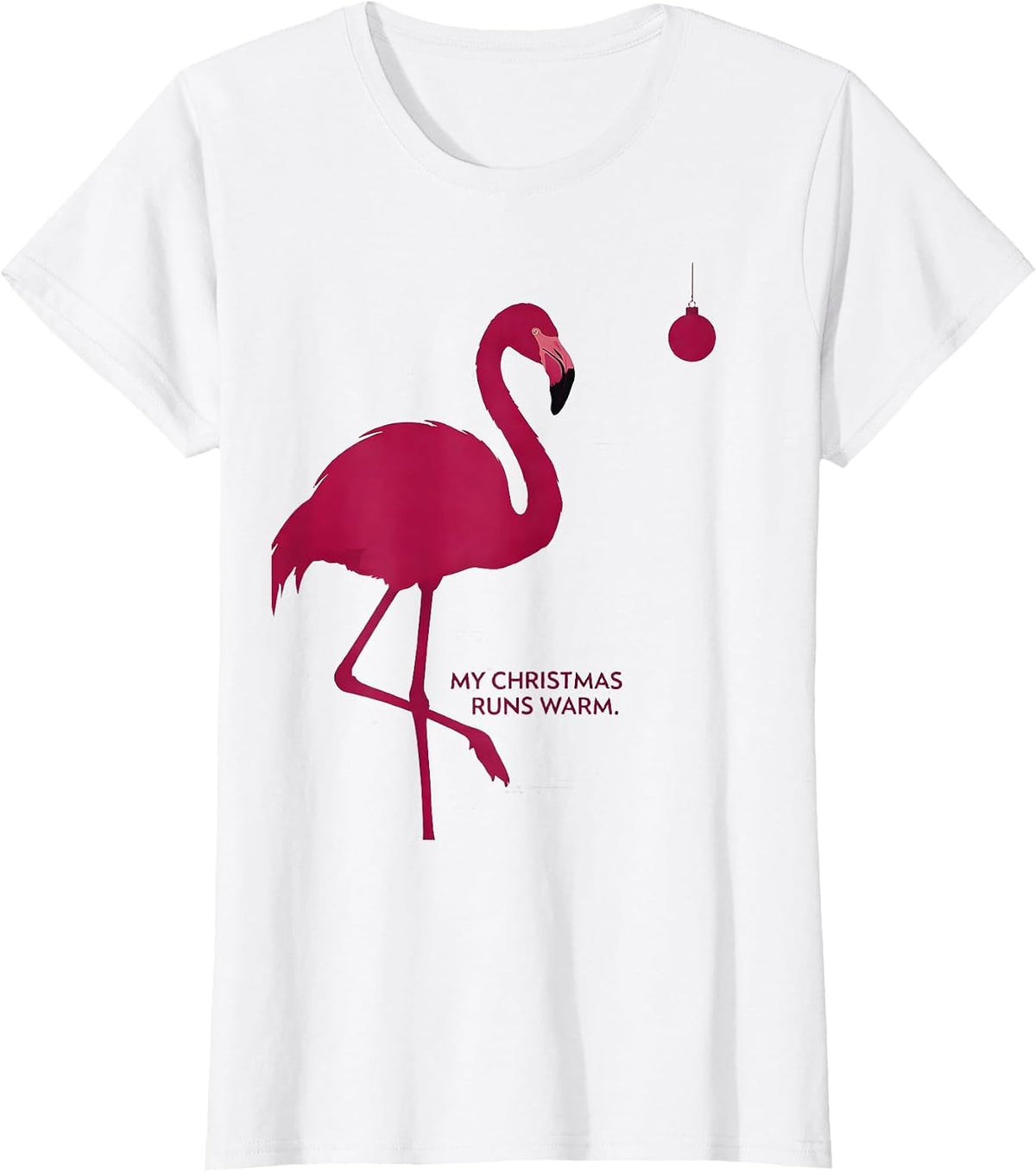 Women's My Christmas Runs Warm Funny Pink Flamingo Christmas in July T-Shirt - White