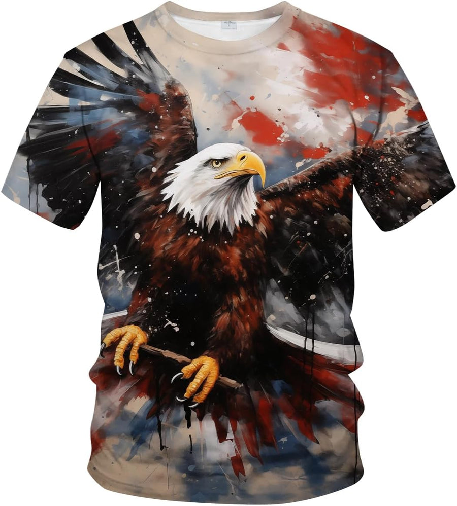 Funny USA Bald Eagle T-Shirt American Flag Style Graphic Tee Shirt - Red