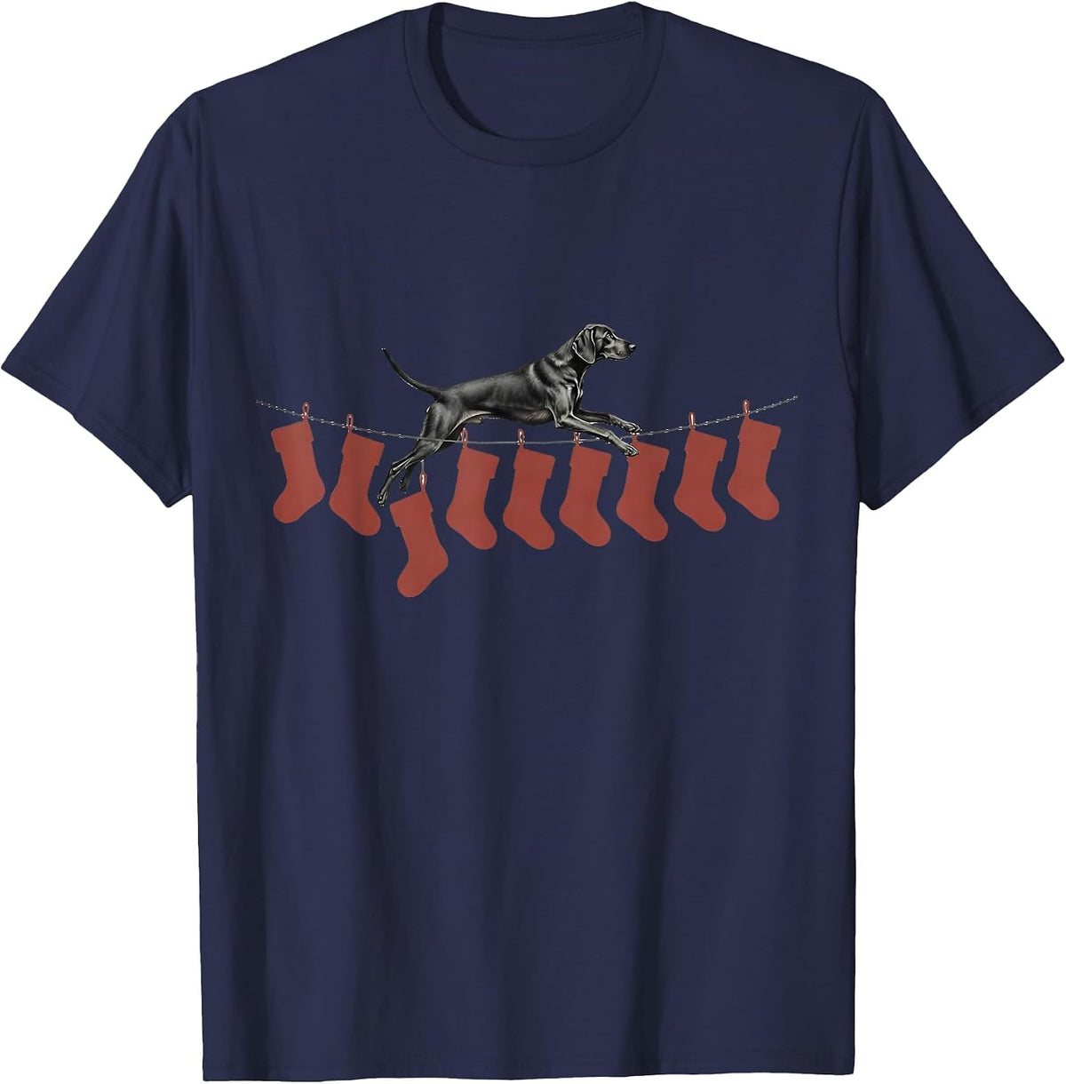 Men's Vizsla Leaping Stockings Minimalist Christmas Dog Lover T-Shirt - Navy Blue