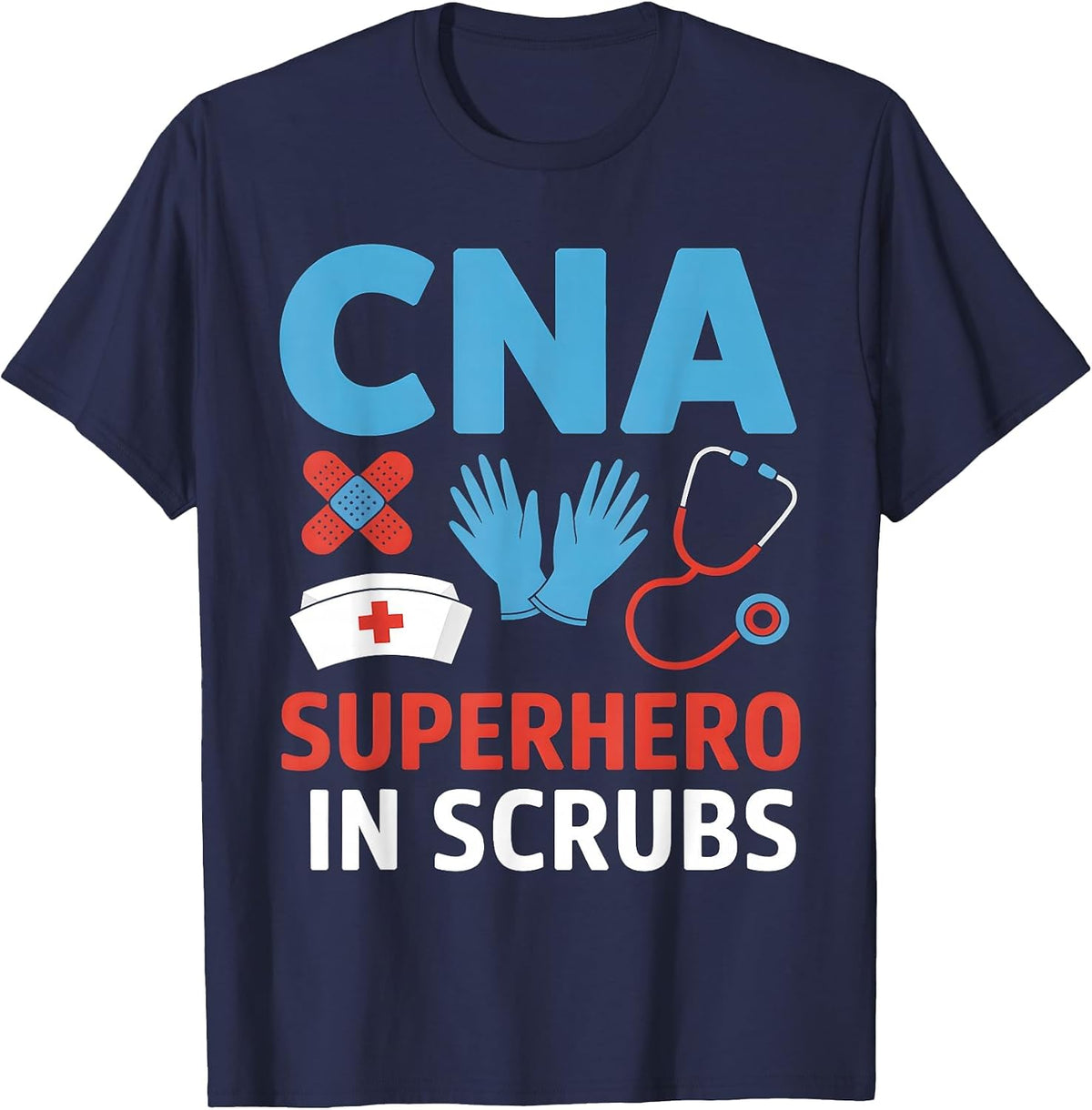 CNA Superhero in Scrubs Nursing Assistant Hospital Team T-Shirt - Navy Blue