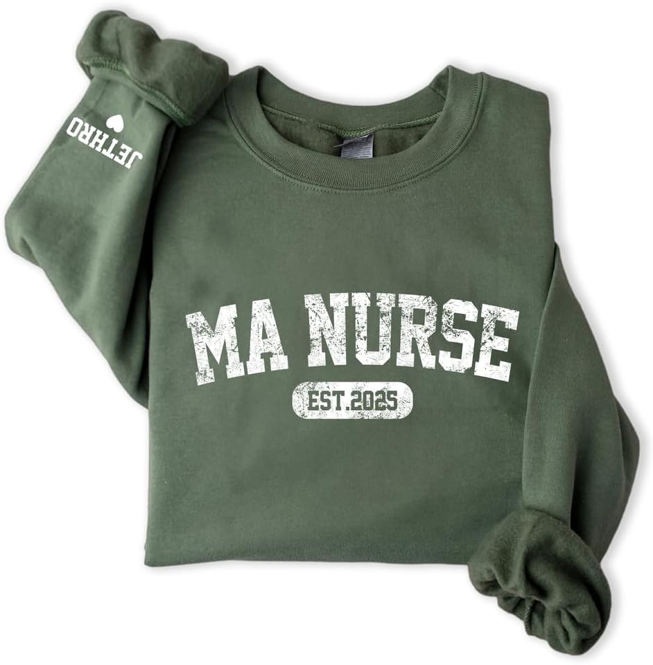 Personalized Nurse Sweatshirt, Custom Crewneck with Name for RN, LPN, CNA, Nursing Student, Gift for Healthcare Workers - Ma