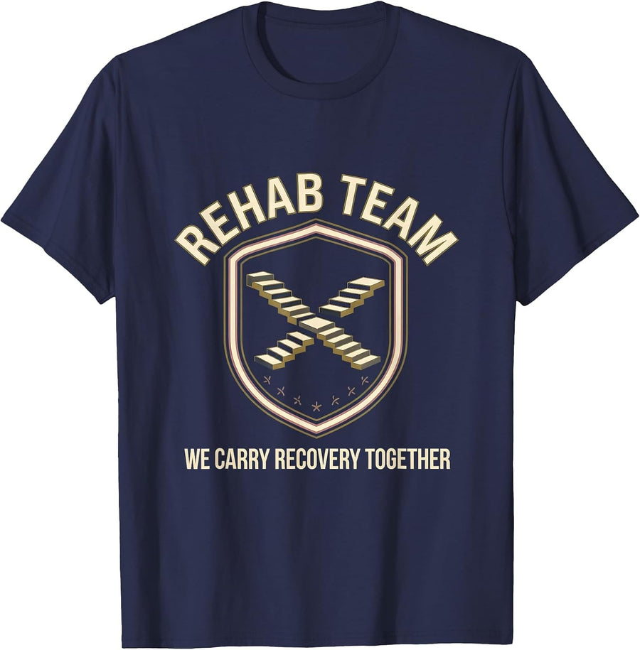 Rehab Team We Carry Recovery Together Vintage Rehab Staff T-Shirt - Navy Blue