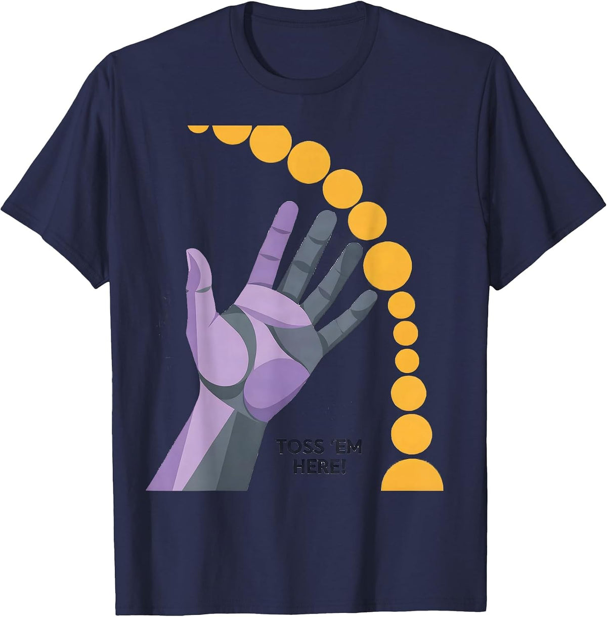 Toss Em Here! Flat Vector Mardi Gras Carnival Party Costume T-Shirt - Navy Blue