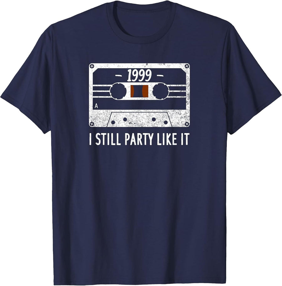 1999 I Still Party Like It Retro Tape Cassette 90s Music T-Shirt - Navy Blue