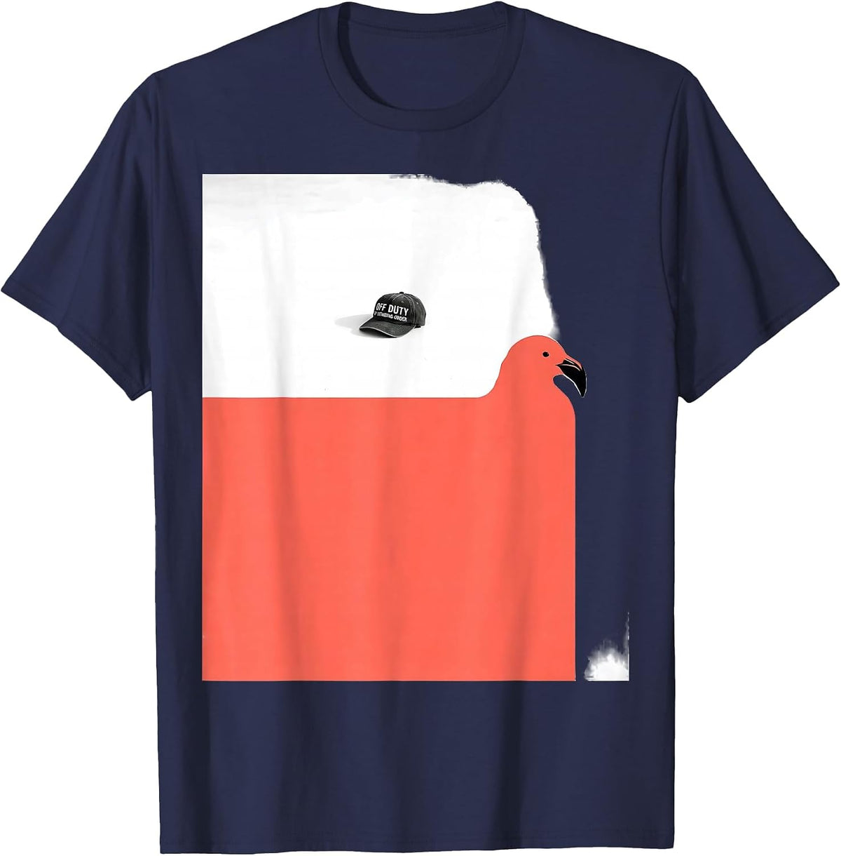 Off Duty By Standing Order Funny Pink Flamingo Bird Humor T-Shirt - Navy Blue