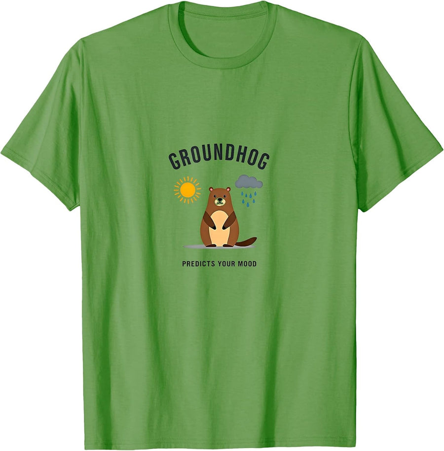 Groundhog Predicts Your Mood Fun Design T-Shirt - Grass Green