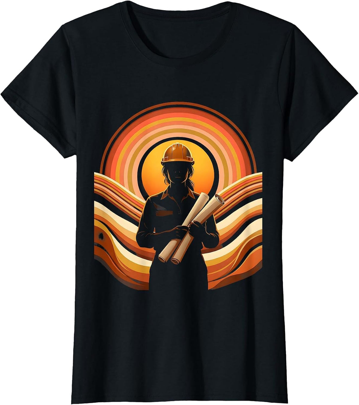 Labor Day Hard Hat Blueprint Worker Illustration T-Shirt - Black