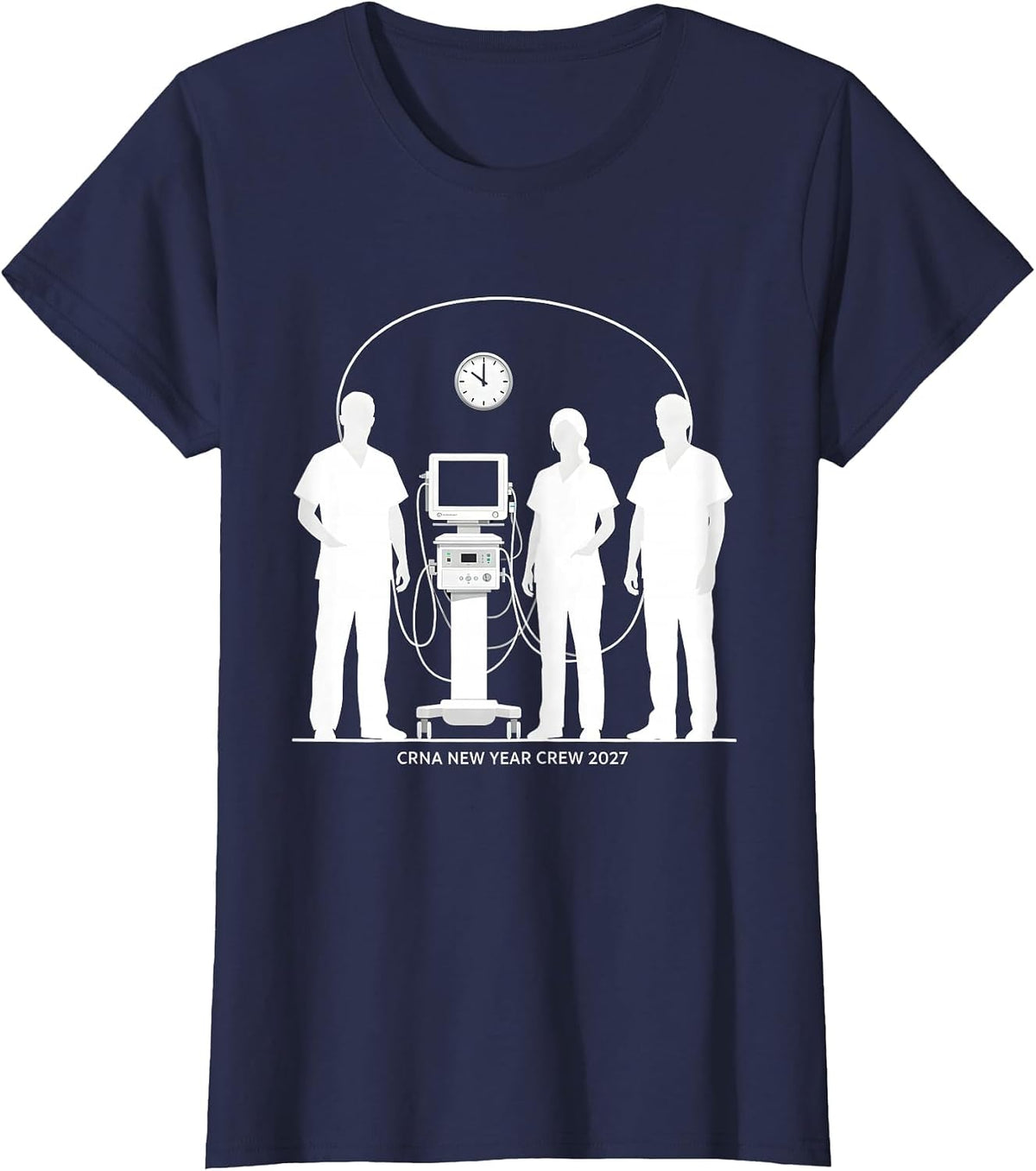 Women's CRNA New Year Crew 2027 Silhouetted Nurse Crew New Years Eve T-Shirt - Navy Blue