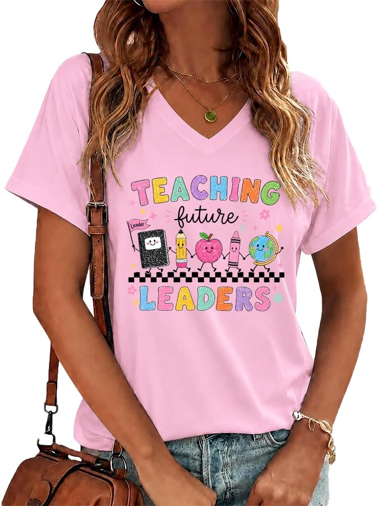 Teaching Future Leaders Teacher Shirt Back to School T-Shirt - Pink1