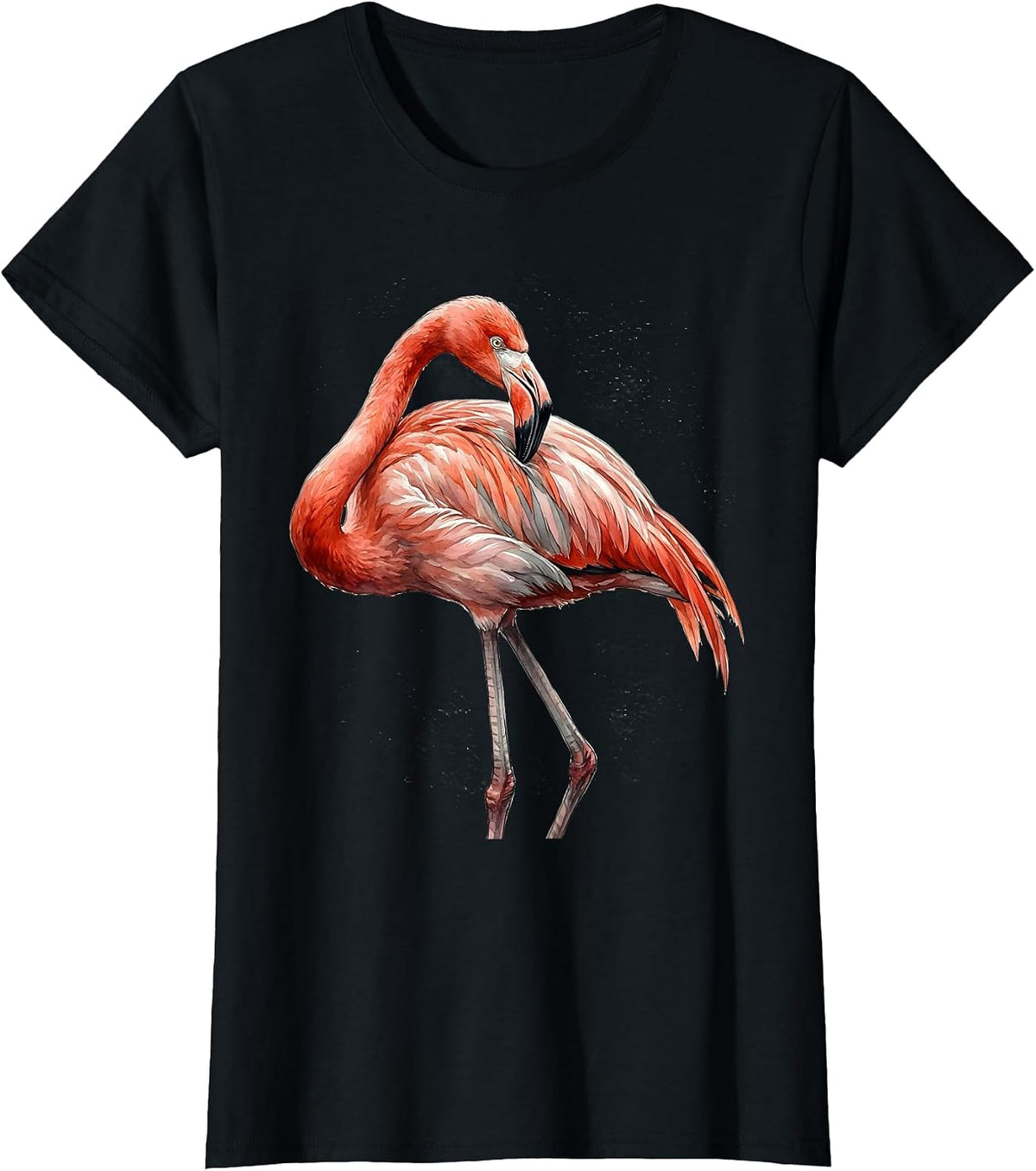 Women's Flamingo Portrait Watercolor Animal Lover Humor T-Shirt - Black