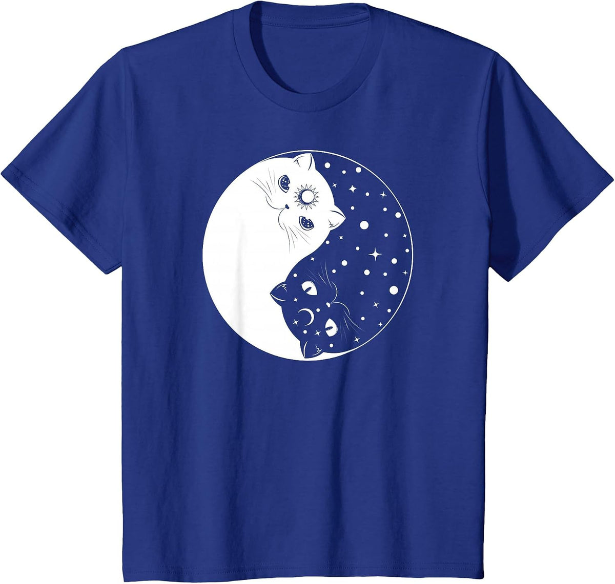 Yin Yang Celestial Cats - Cute Mystical Kittens T-Shirt - Royal Blue