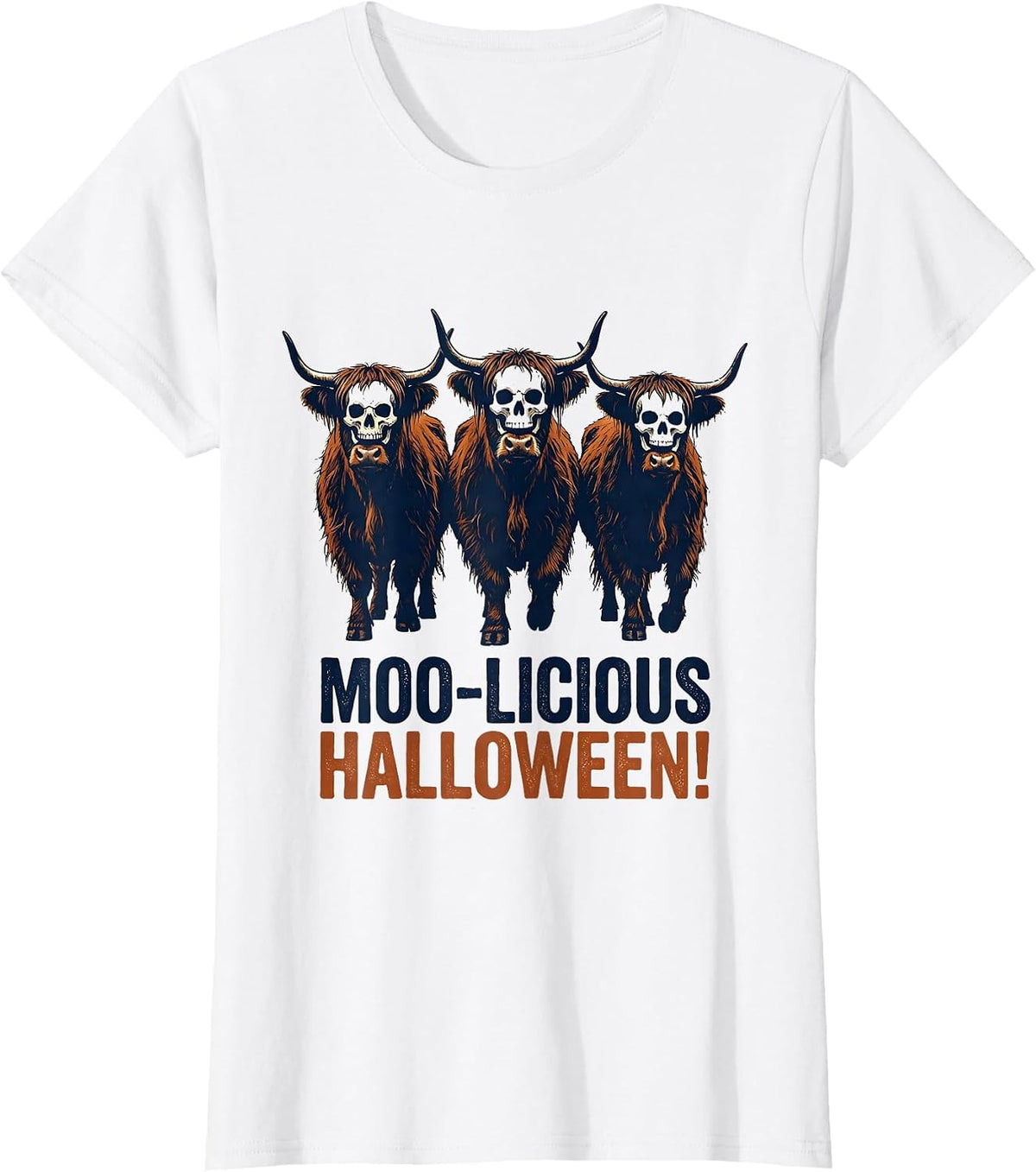 Moo-licious Halloween! Funny Highland Cow Halloween Humor T-Shirt - White