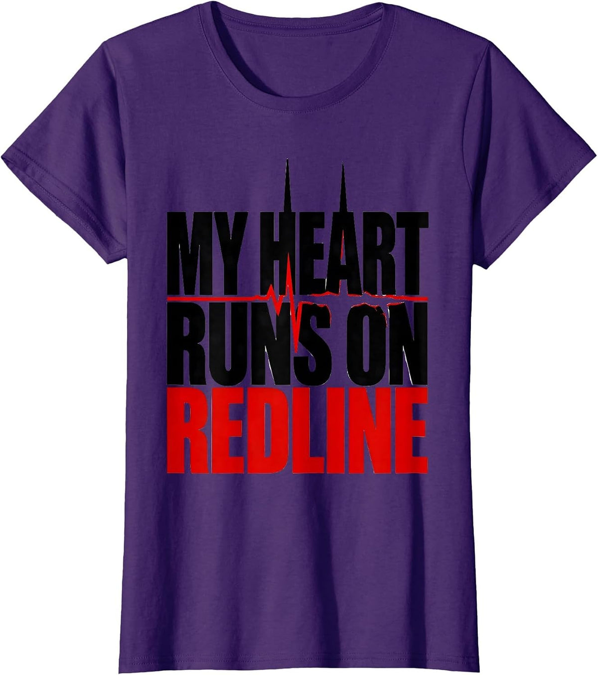 Women's My Heart Runs On Redline Funny Car Guy Auto Mechanic Racing T-Shirt - Purple
