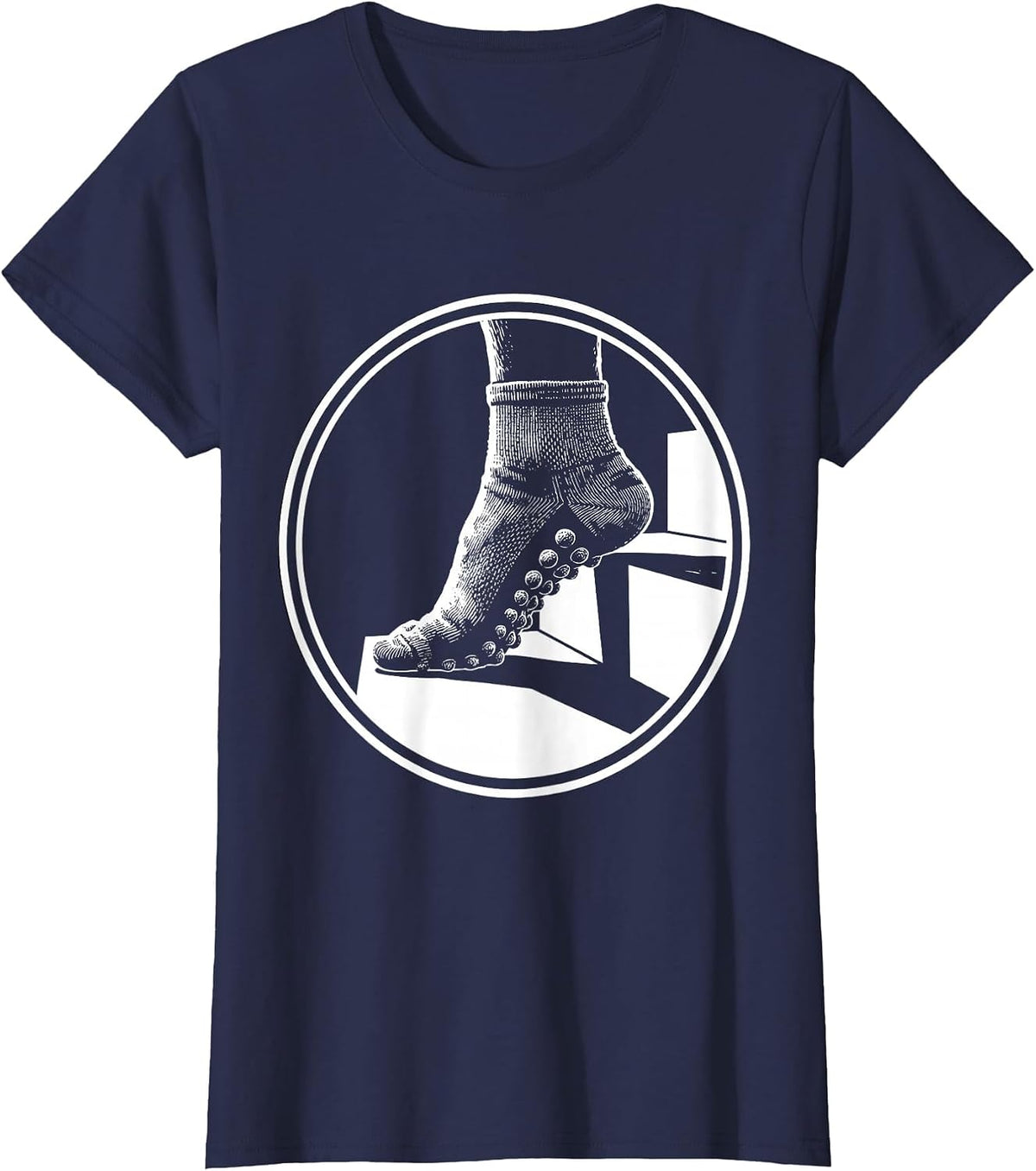 Women's Non-Slip Grip Socks on Stairs Fall Prevention T-Shirt - Navy Blue