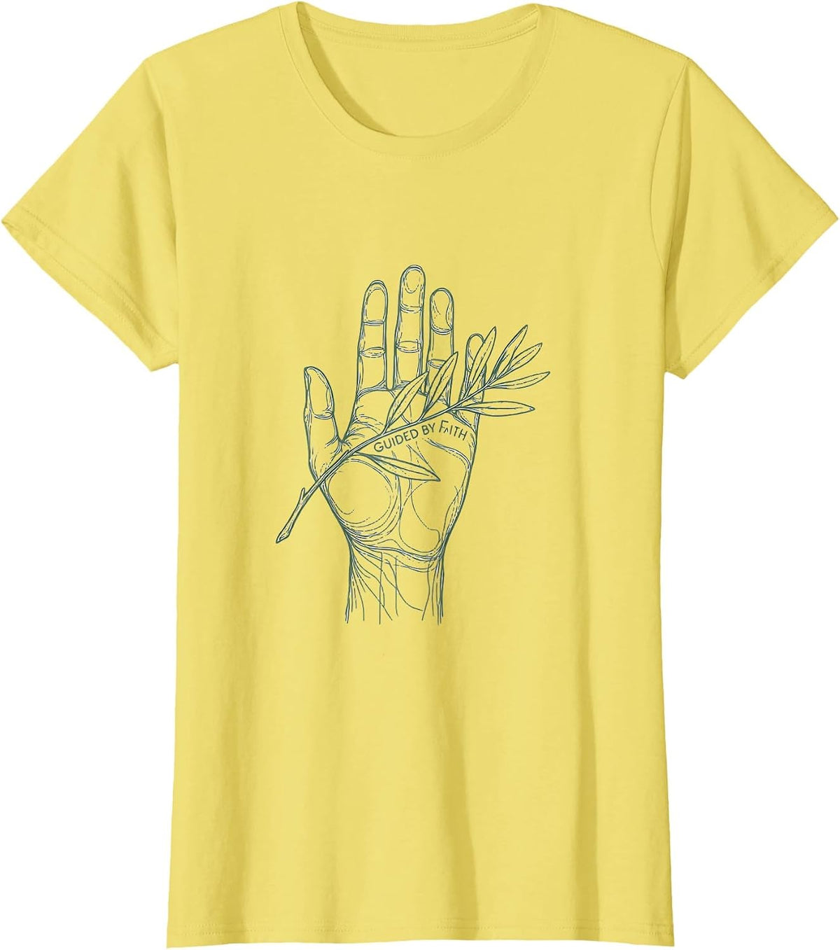 Guided by Faith Faith Over Fear Inspirational Design T-Shirt - Lemon Yellow