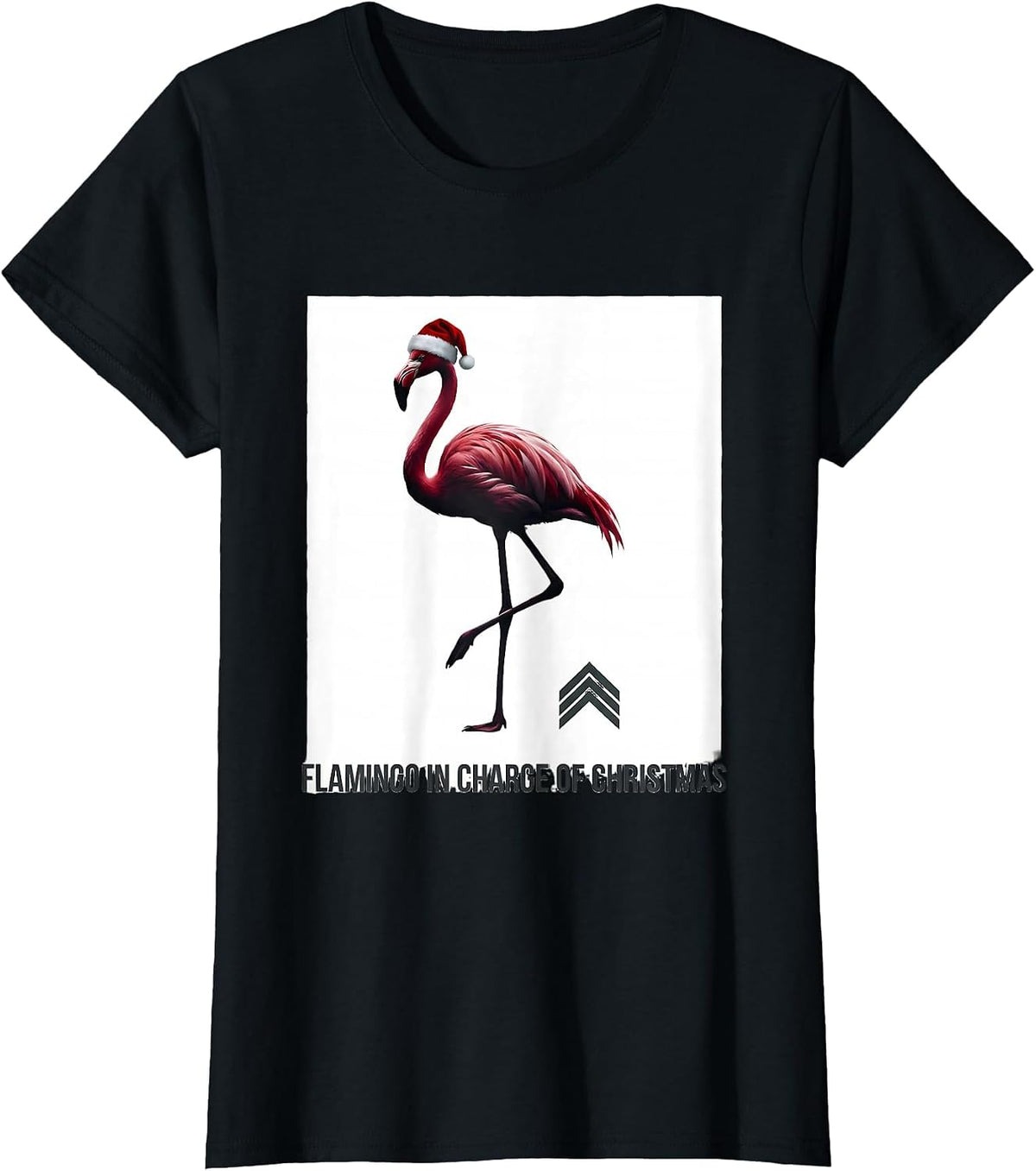 Women's Flamingo in Charge of Christmas Funny Animal Lover Holiday T-Shirt - Black