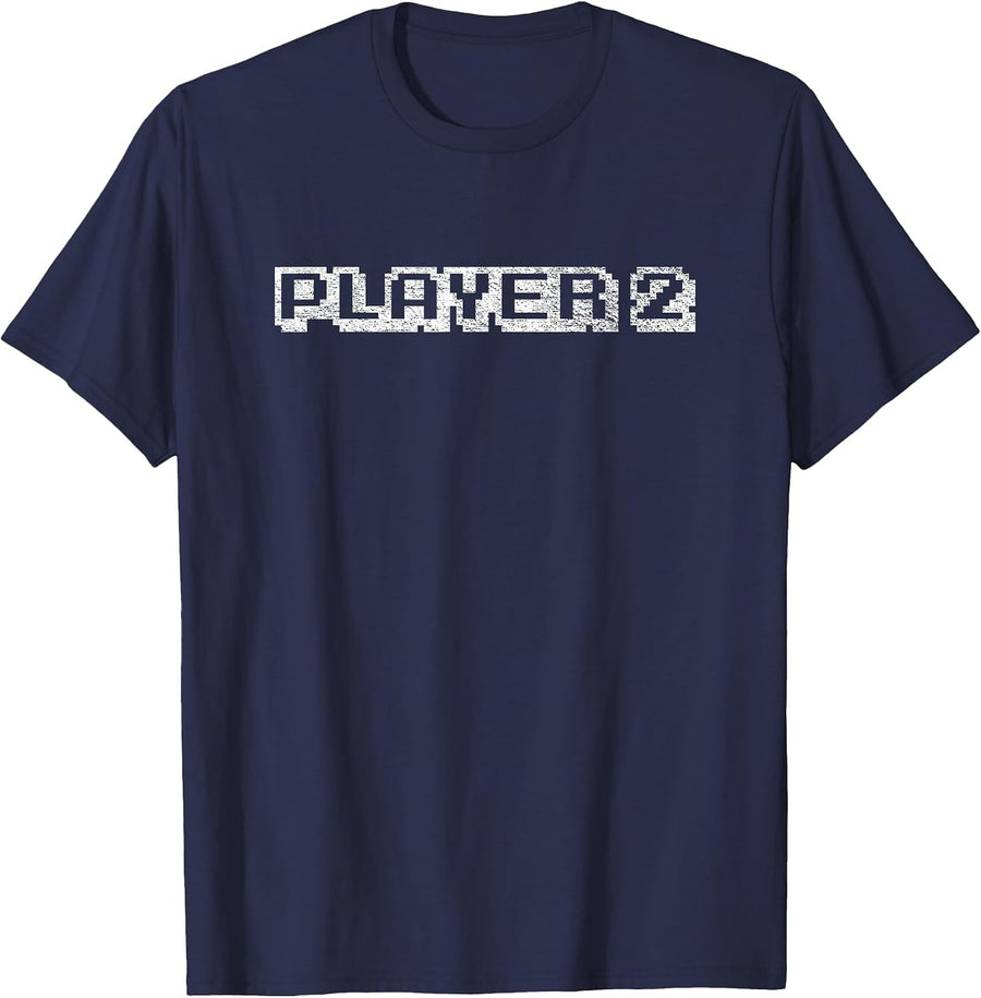 Player, 1 Player, 2 Two, 8 Bit, Suitable for Couples T-Shirt - Navy Blue