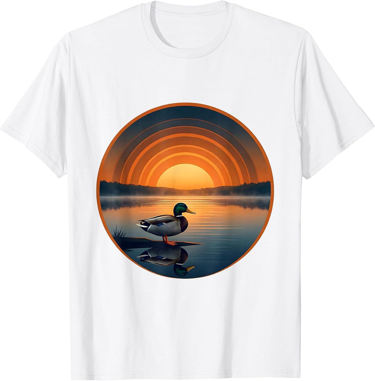 Men's Duck Silhouette Misty Sunrise Lake Graphic T-Shirt - White