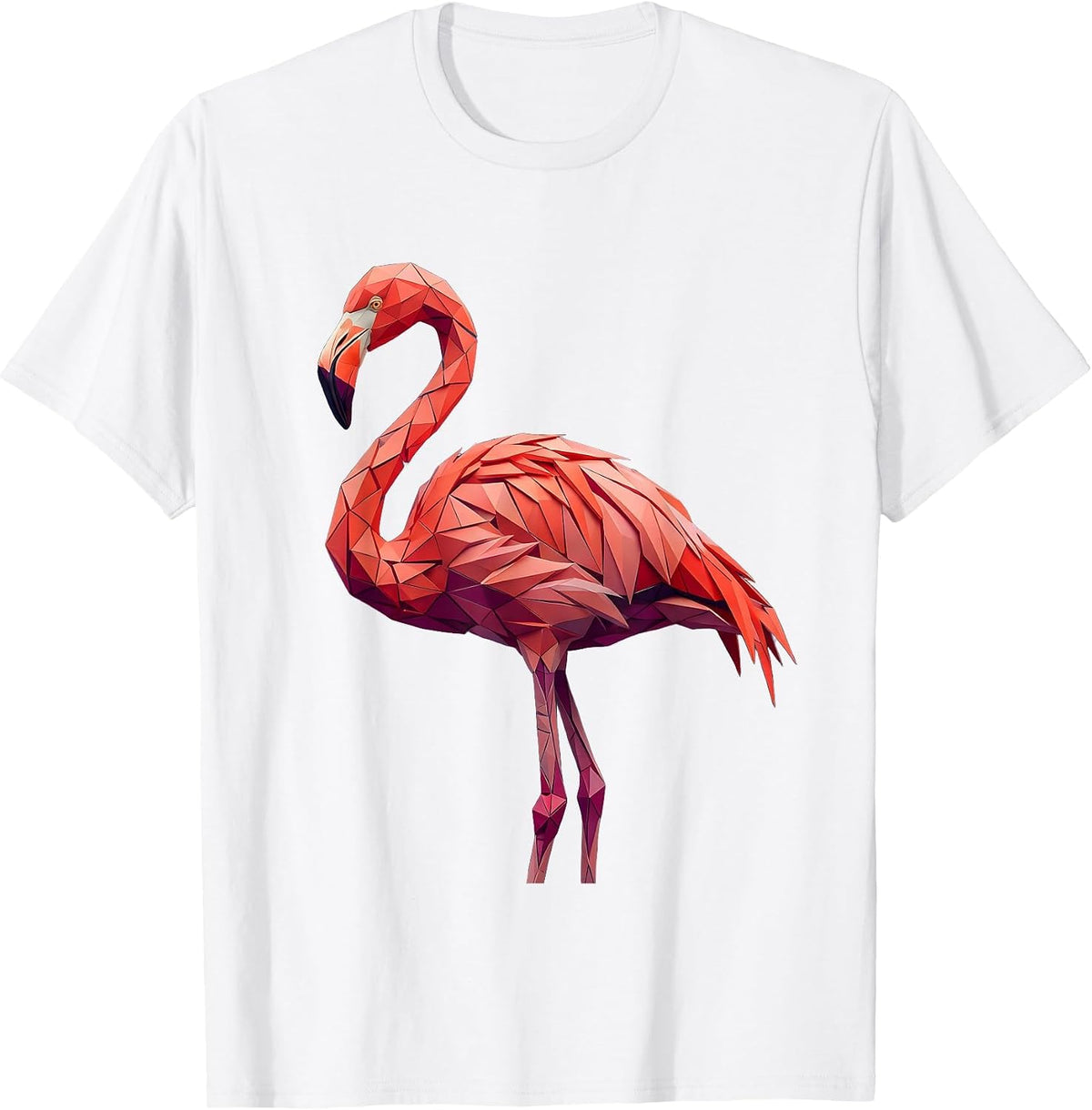 Geometric Low-Poly Flamingo Triangle Mosaic T-Shirt - White